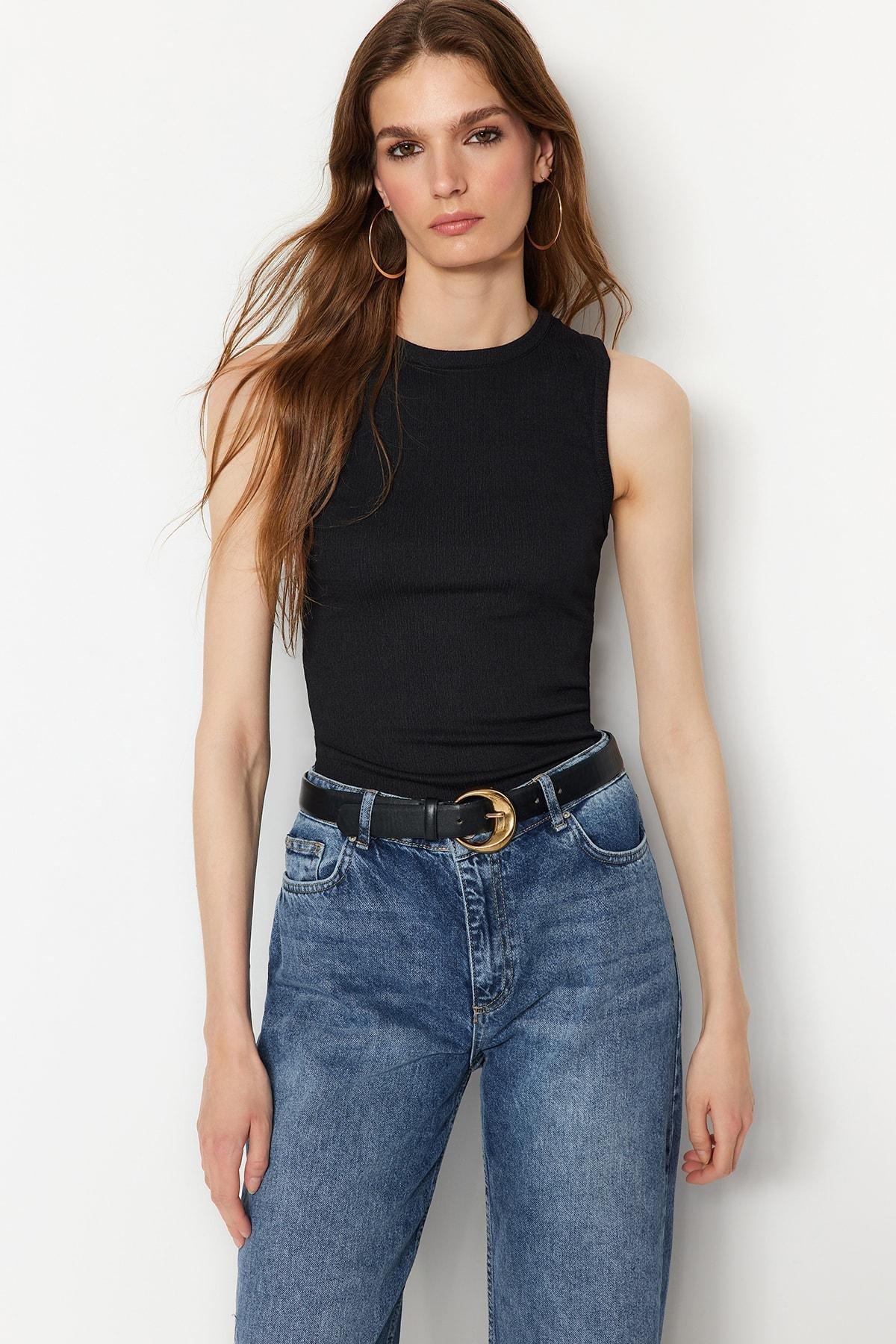 Black Crew Neck Camisole, , large image number 1