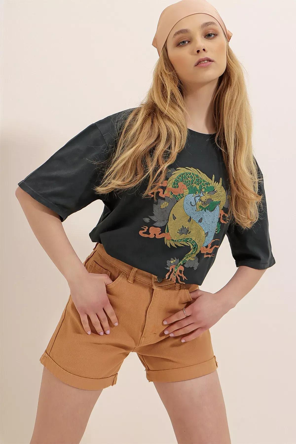 Grey Crew Neck Printed Oversize T-Shirt, Gray, large image number 7