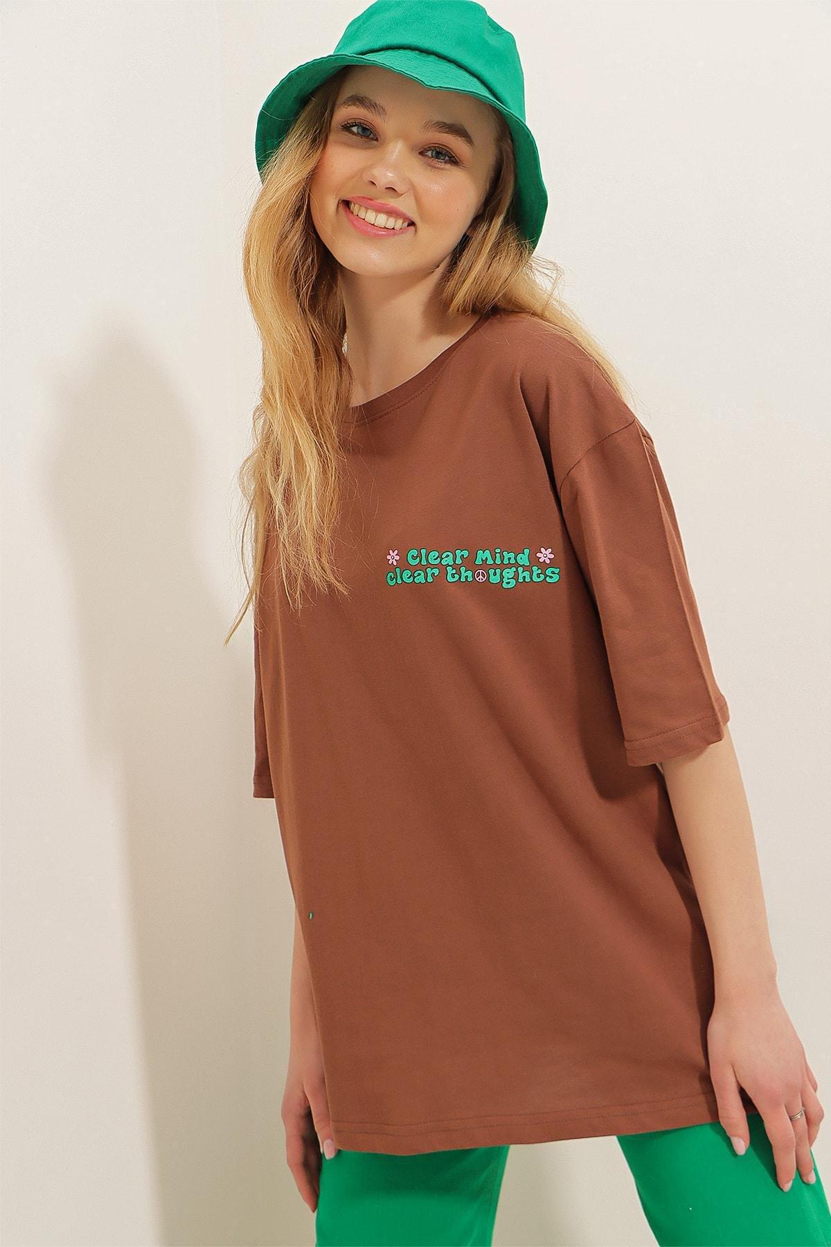 Brown Crew Neck Oversize T-Shirt, Brown, large image number 2