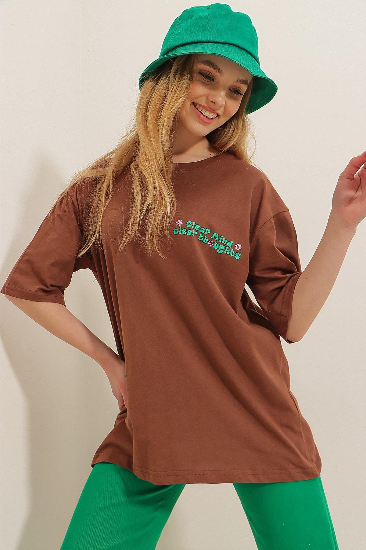Brown Crew Neck Oversize T-Shirt, Brown, large image number 3