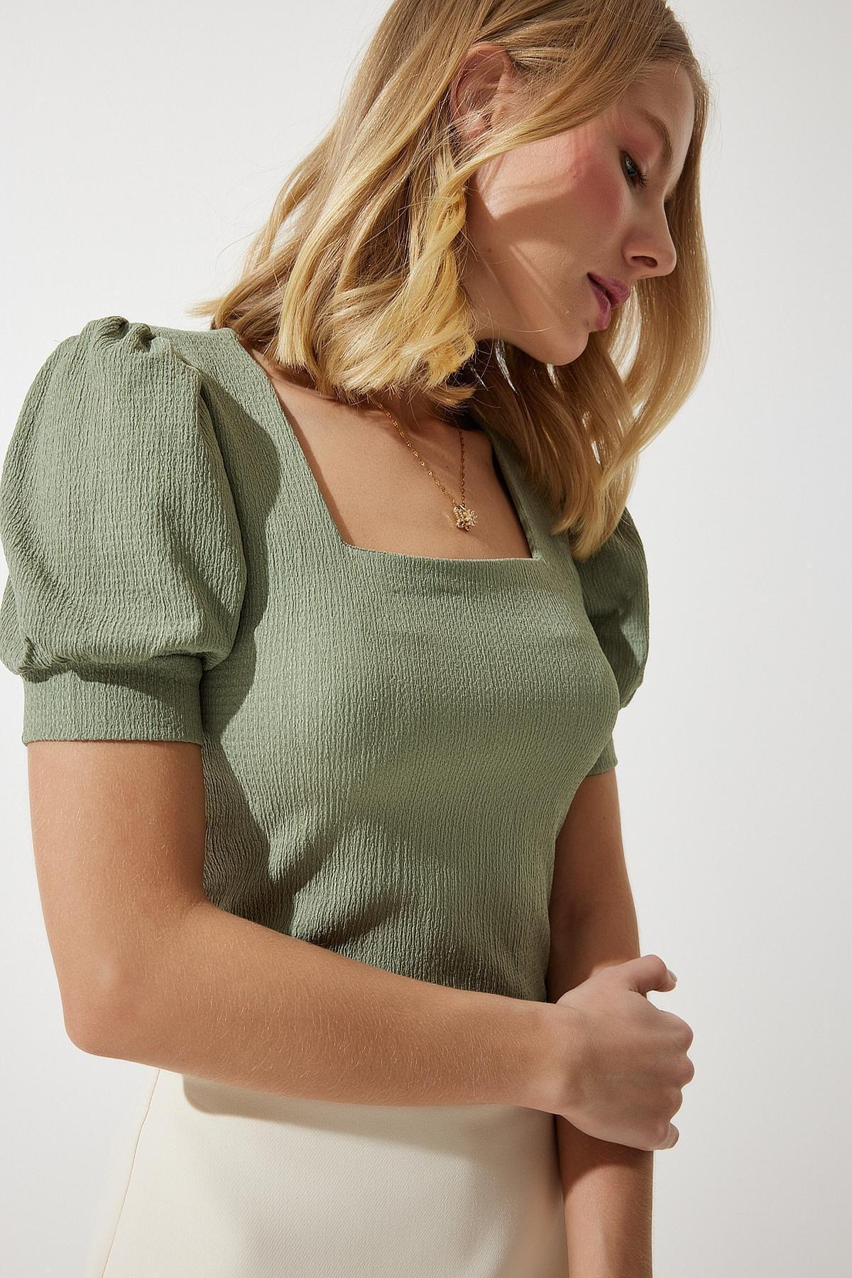 Green Square Collar Blouse, , large image number 1