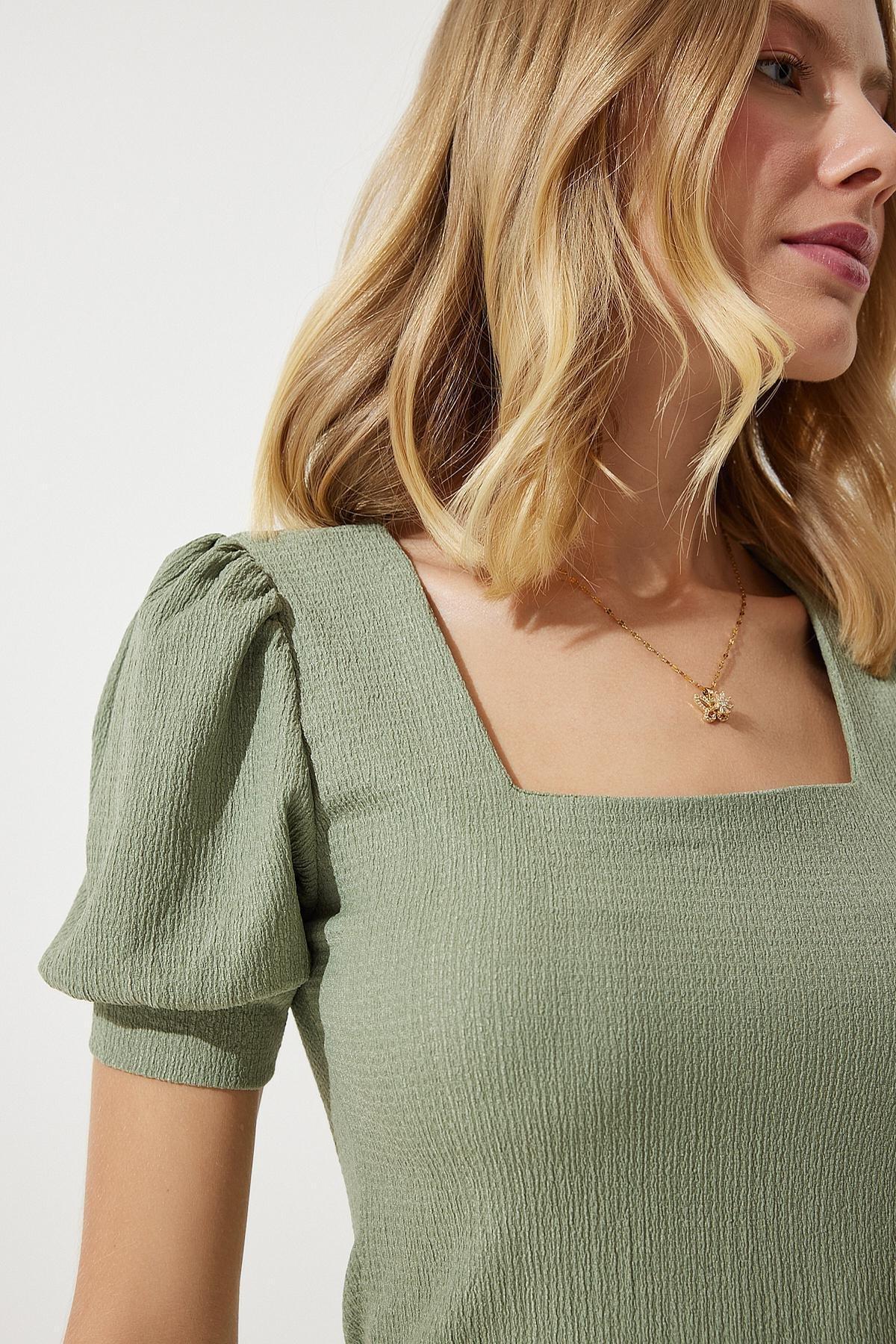 Green Square Collar Blouse, , large image number 3