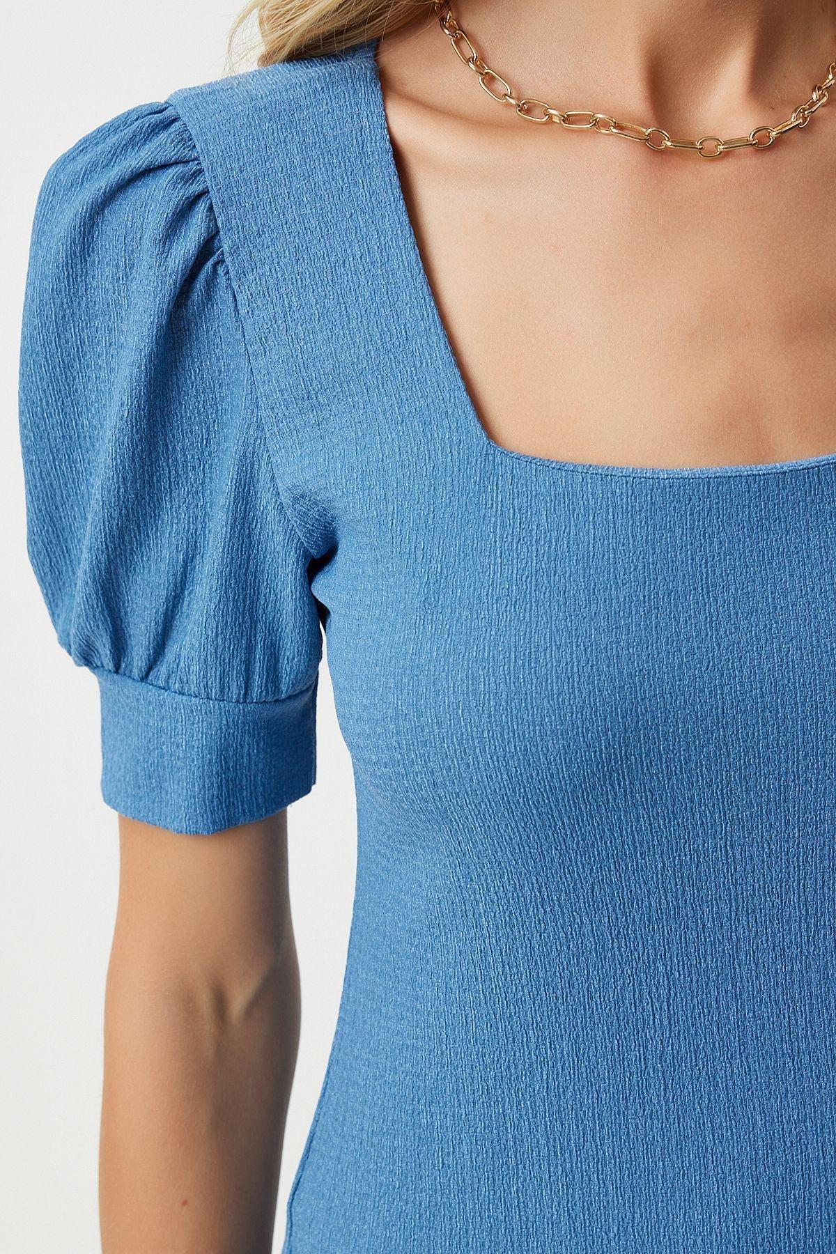 Indigo Blue Plain Blouse, , large image number 3