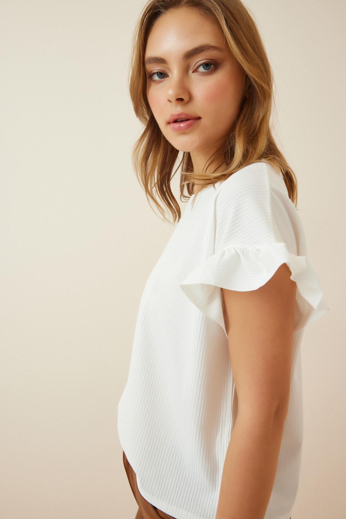 بلوزة بفتحة رقبة مستديرة، أبيض, White, large image number 1