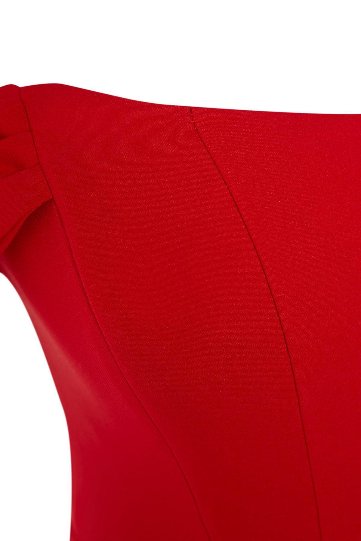 Red Bodycon Carmen Collar Dress, , large image number 5