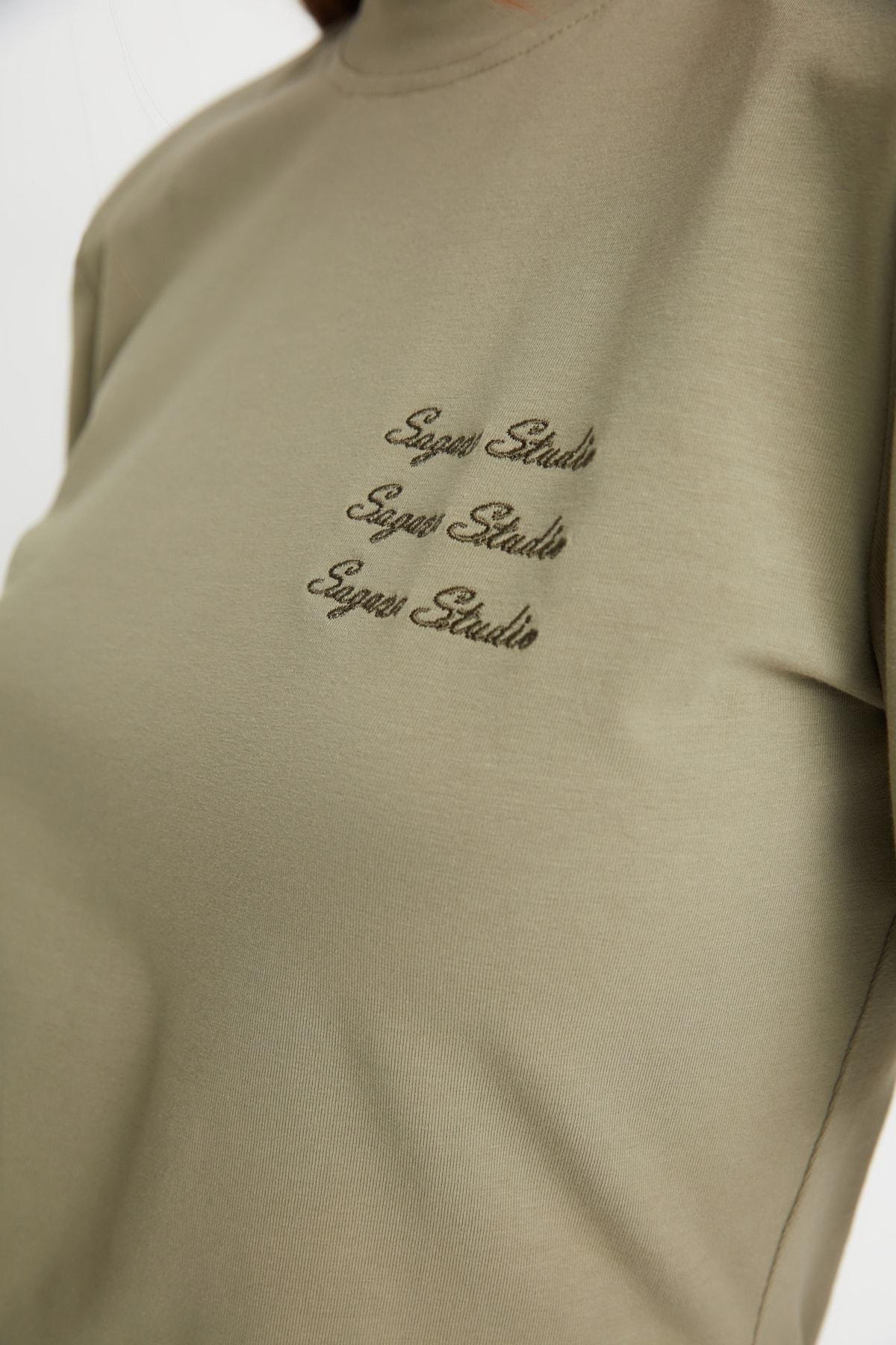 Khaki Mandarin Collar T-Shirt, , large image number 5