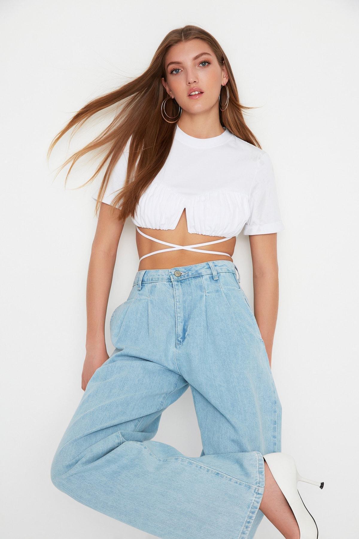 White Plain Crop Top, White, large image number 0