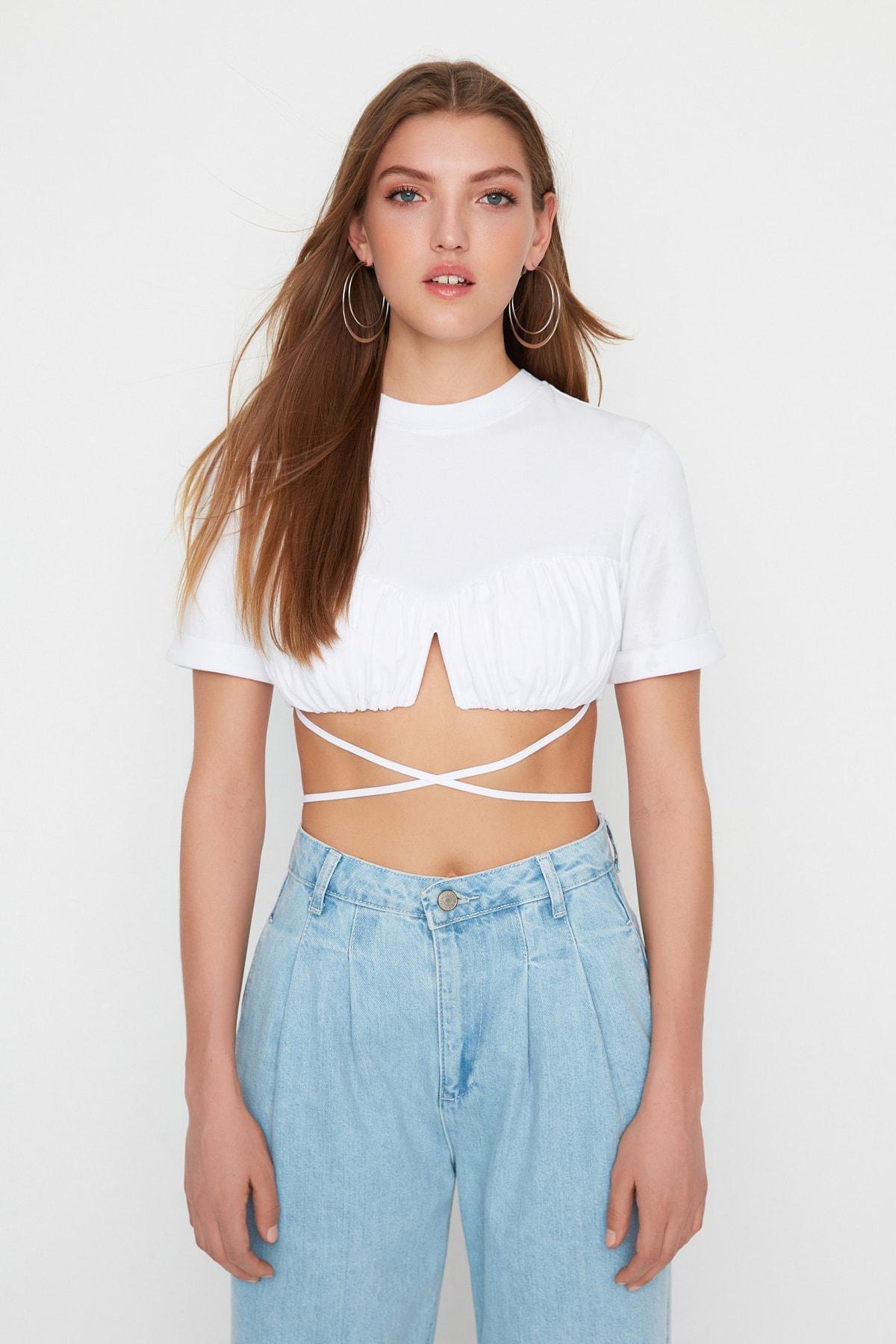 White Plain Crop Top, , large image number 1
