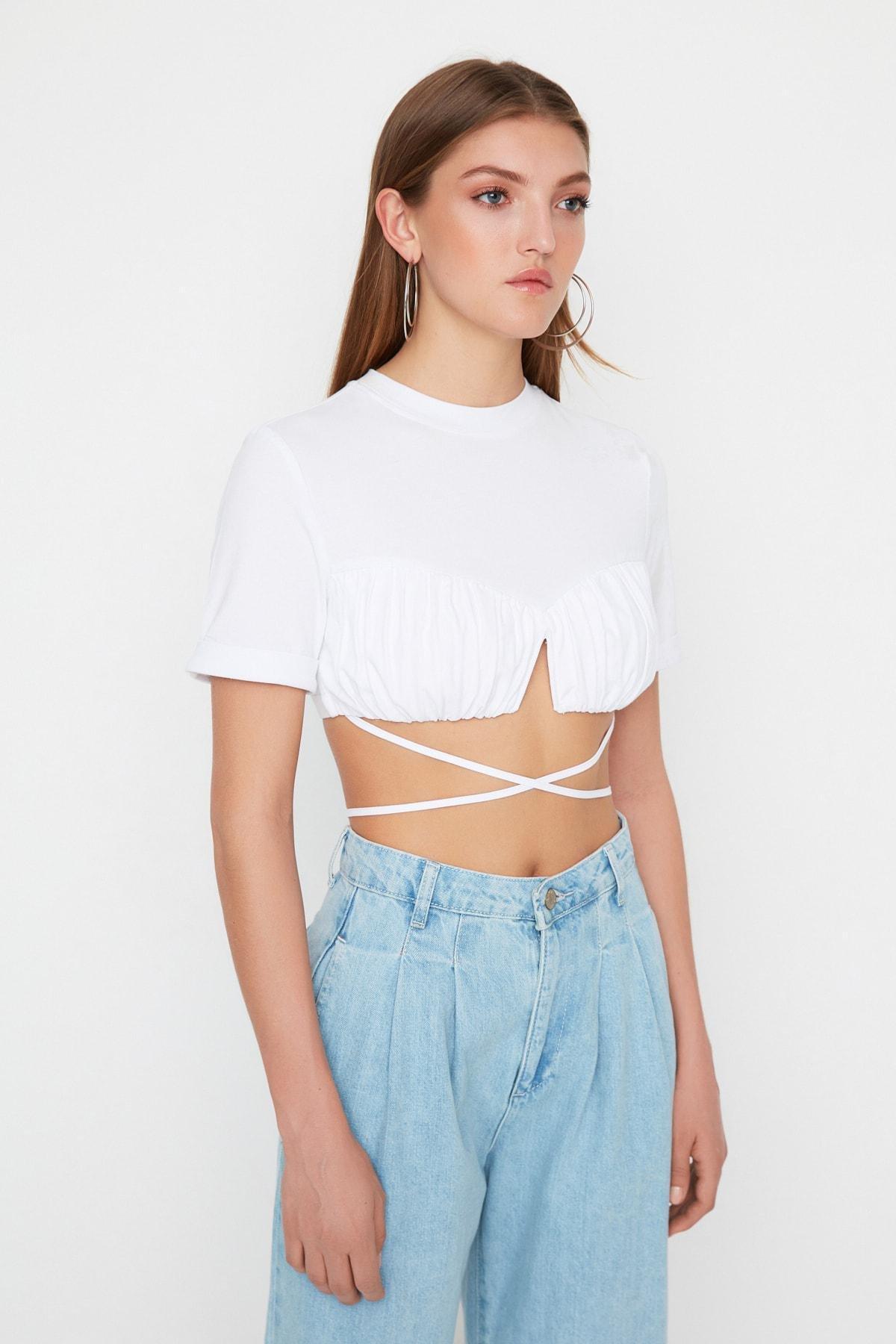 White Plain Crop Top, White, large image number 2