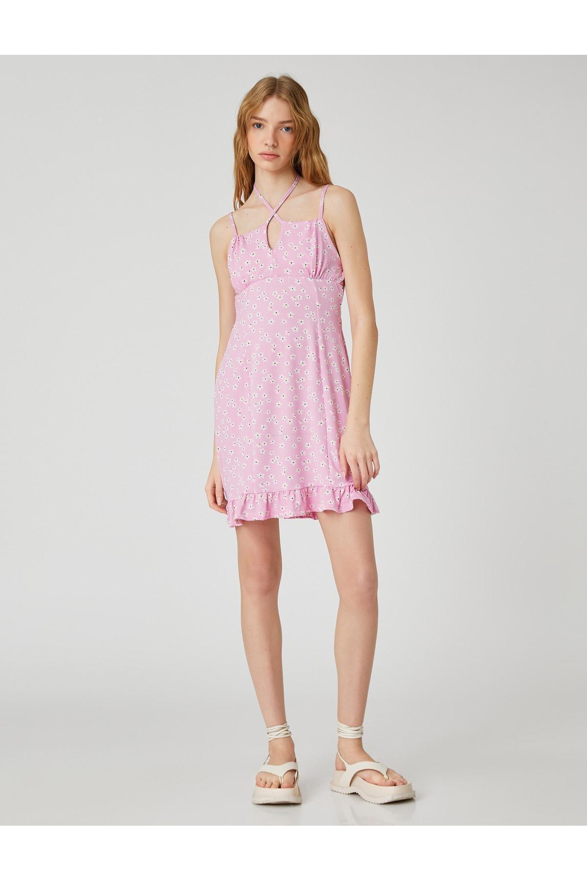 Koton - Pink Thin Strap Frilly Mini Dress