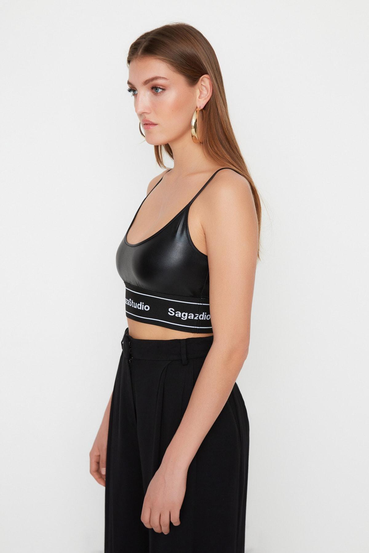 Black Fitted Crop Top, , large image number 3
