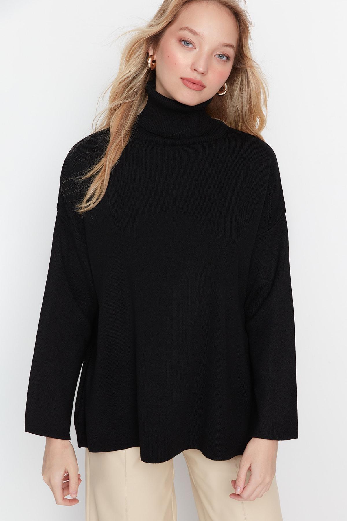 Black Oversize Turtleneck Sweater, , large image number 2