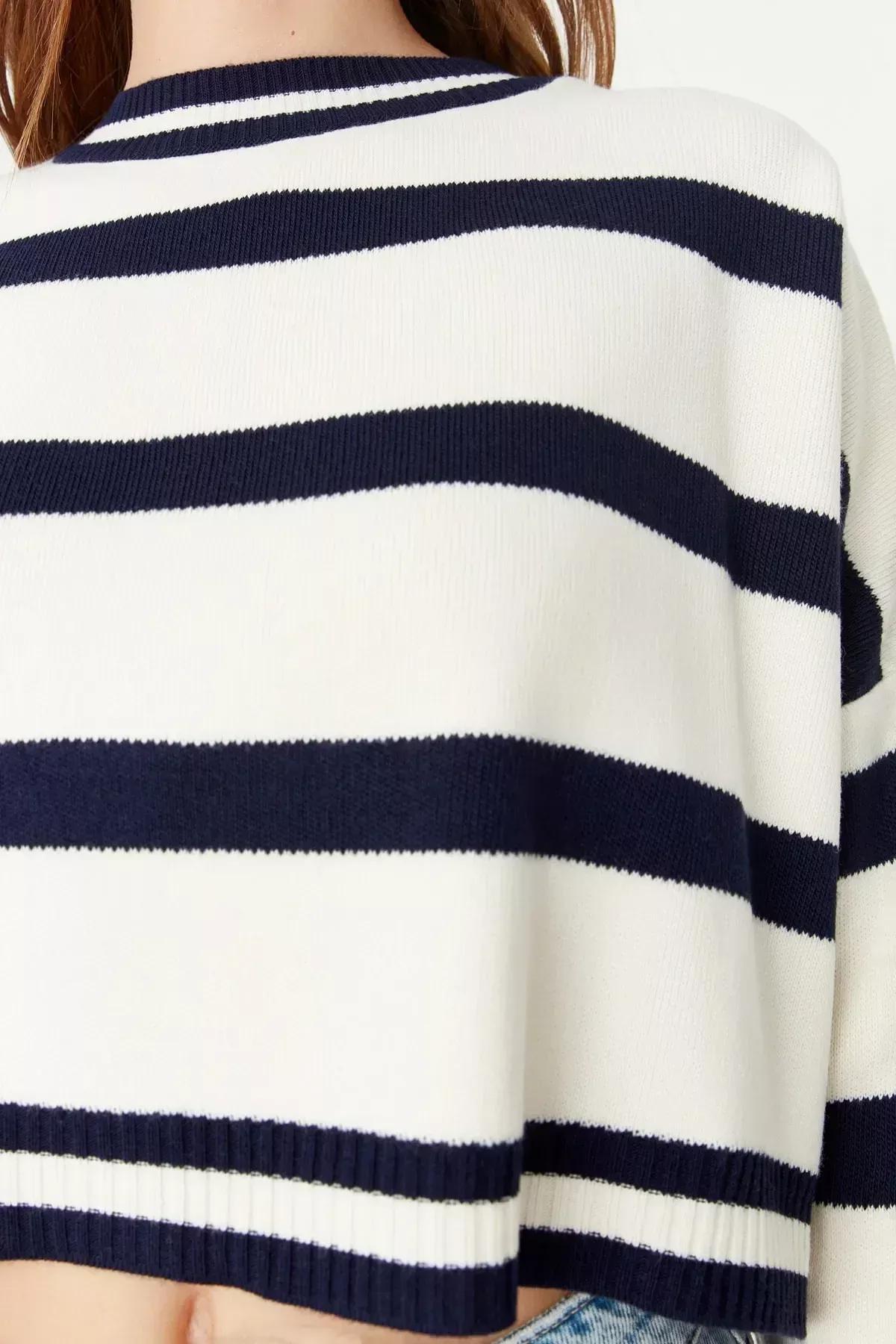 White Regular Striped Sweater, Ecru, large image number 3