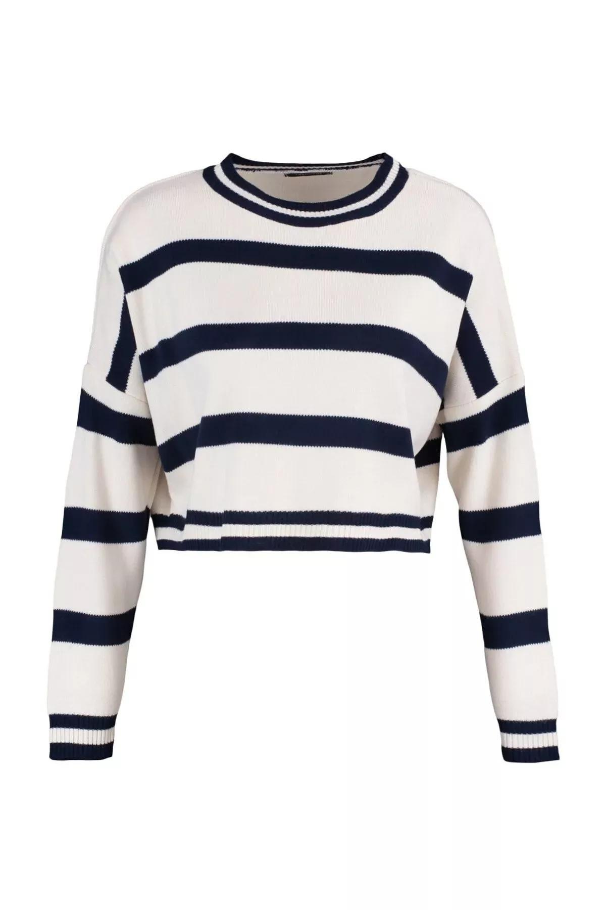 White Regular Striped Sweater, Ecru, large image number 5