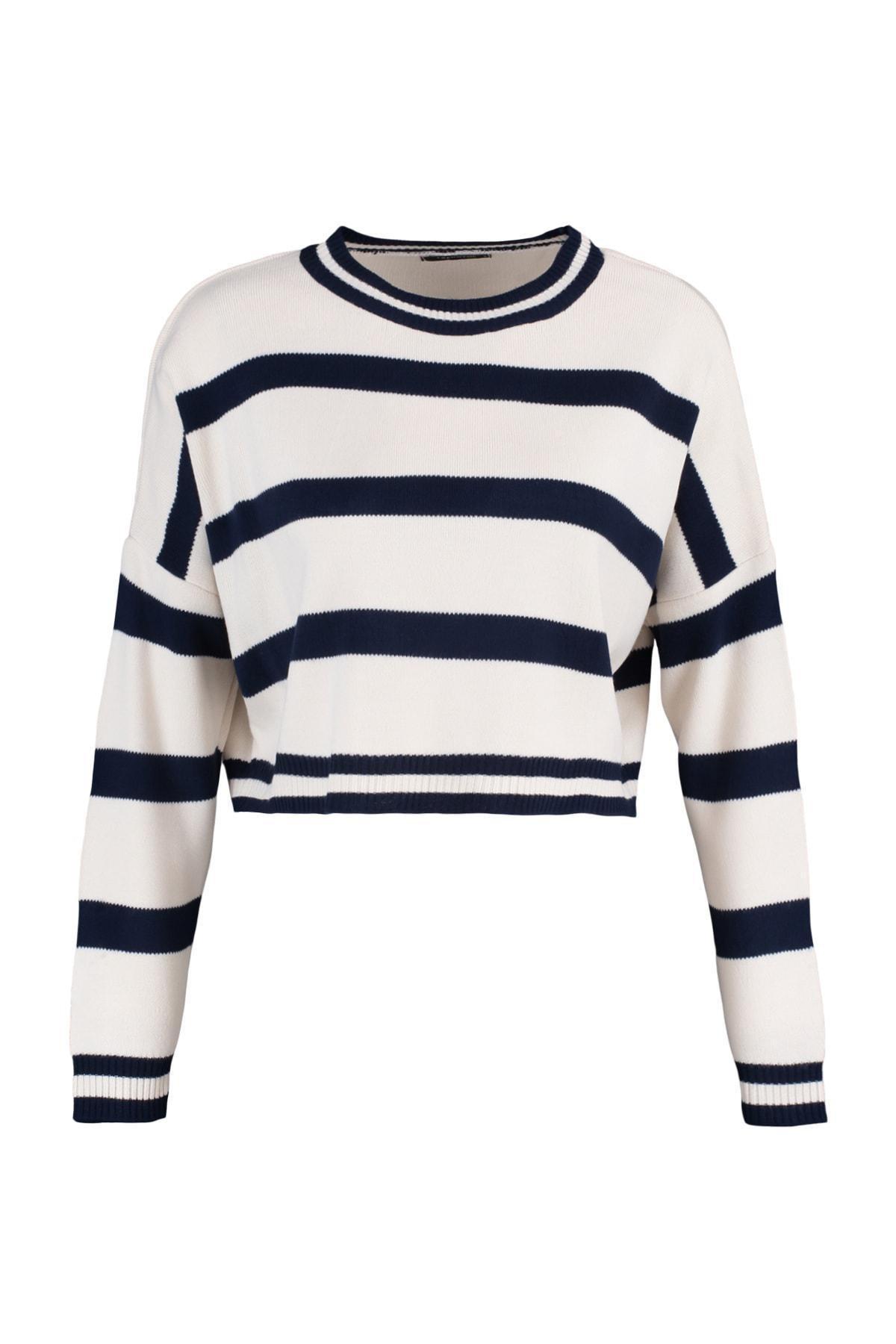 White Regular Striped Sweater, , large image number 6