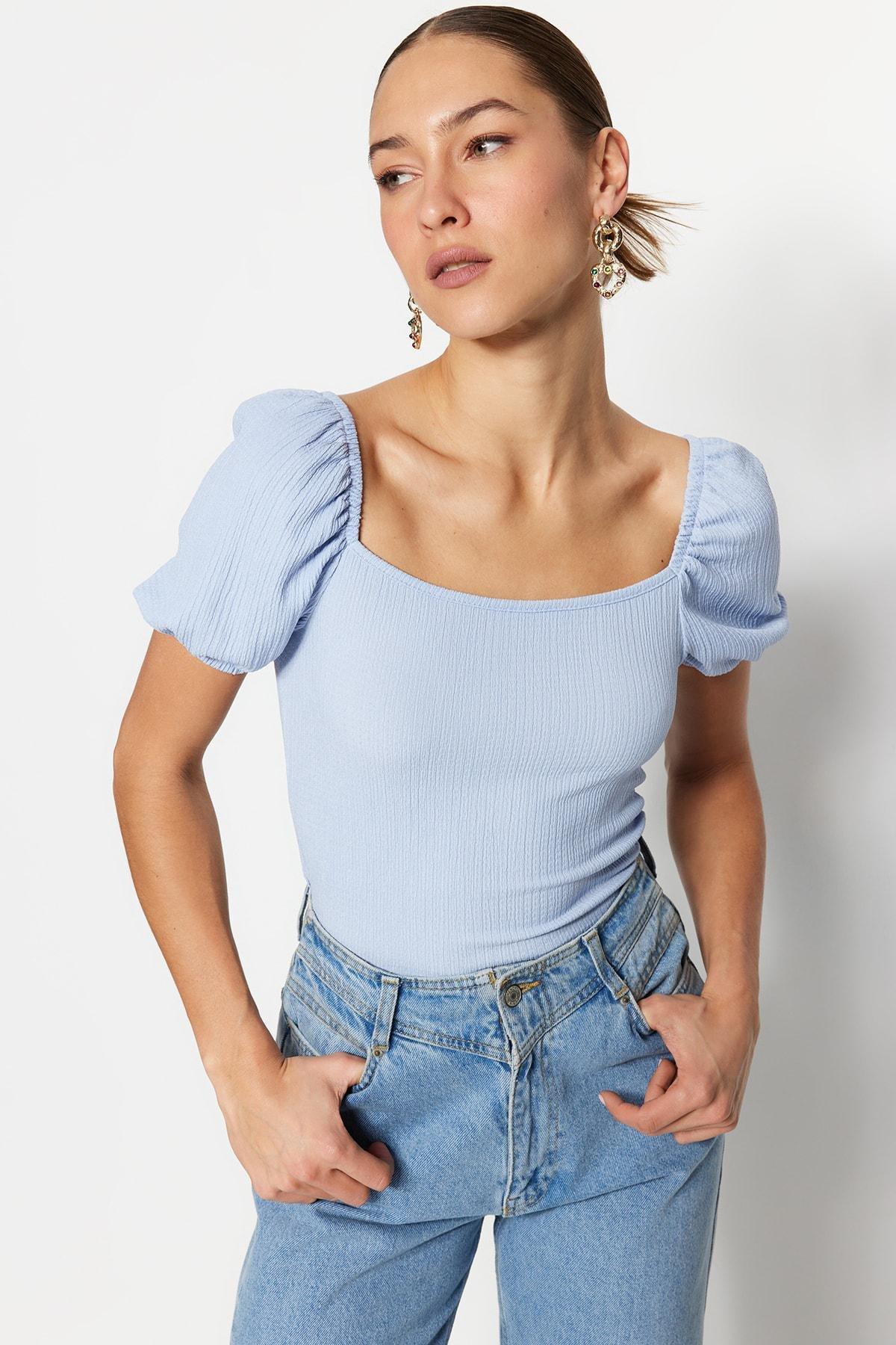 Trendyol - Blue Ballon Sleeve Blouse