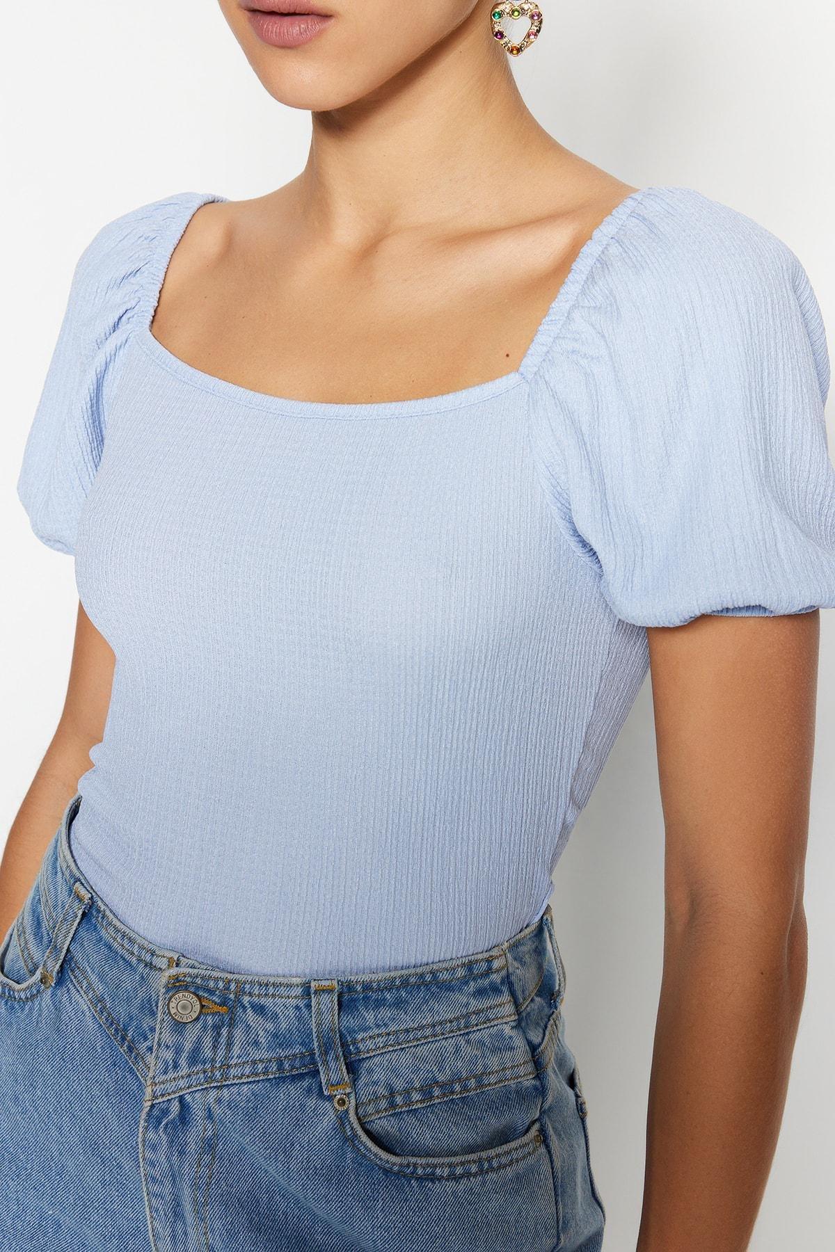 Trendyol - Blue Ballon Sleeve Blouse