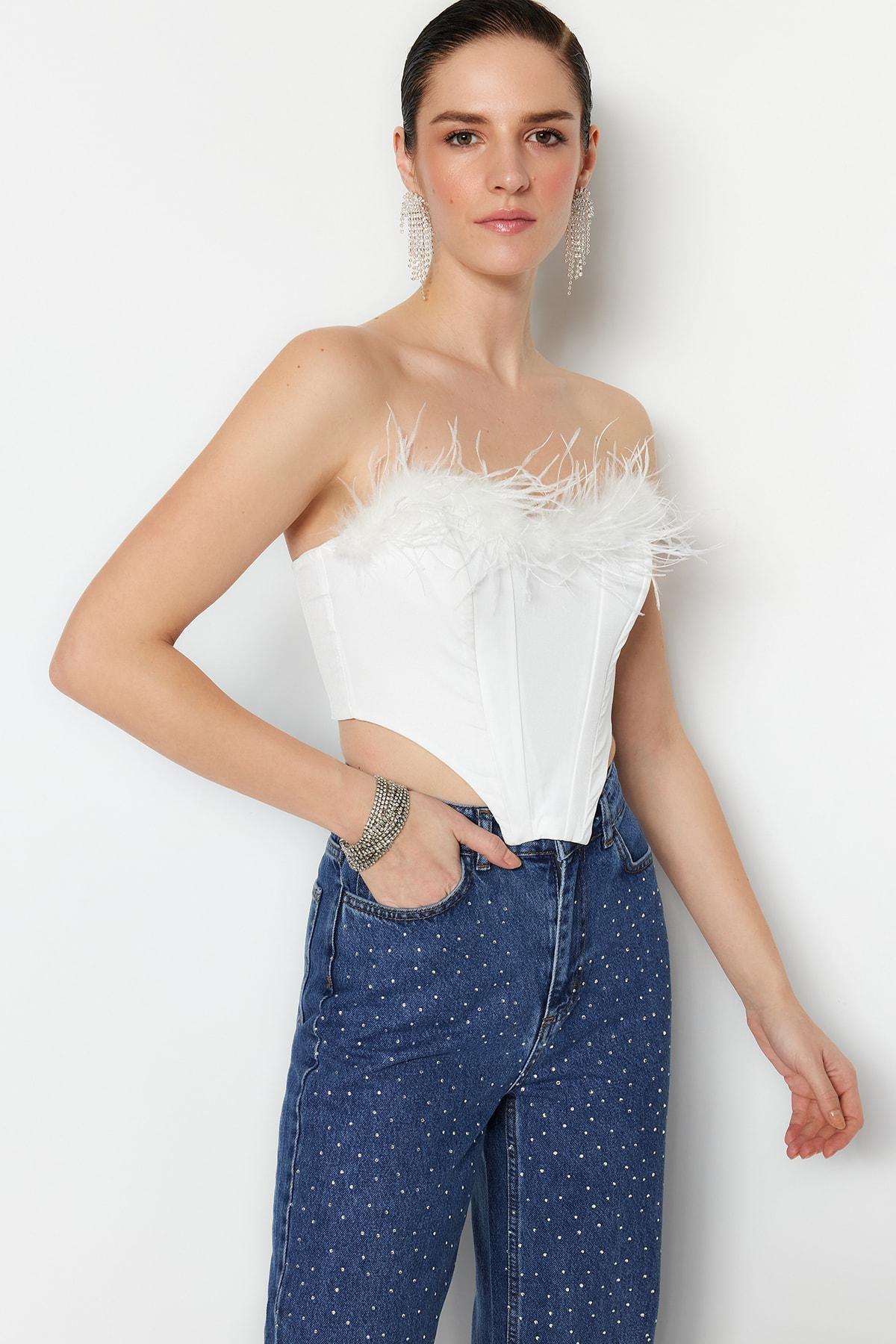 White Fitted Plain Crop Top, , large image number 1
