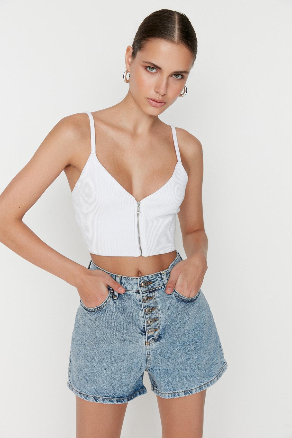 Blue High Waist Shorts, , large image number 2