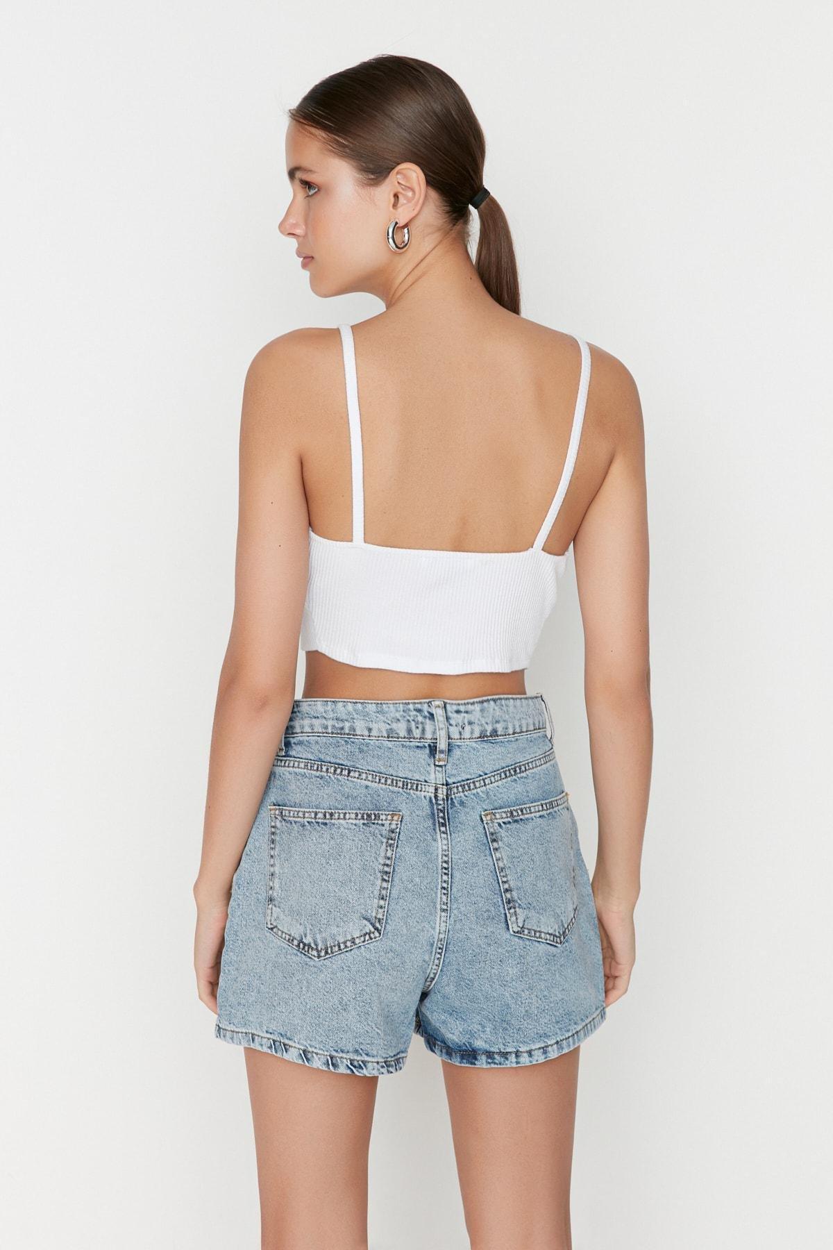 Blue High Waist Shorts, , large image number 4