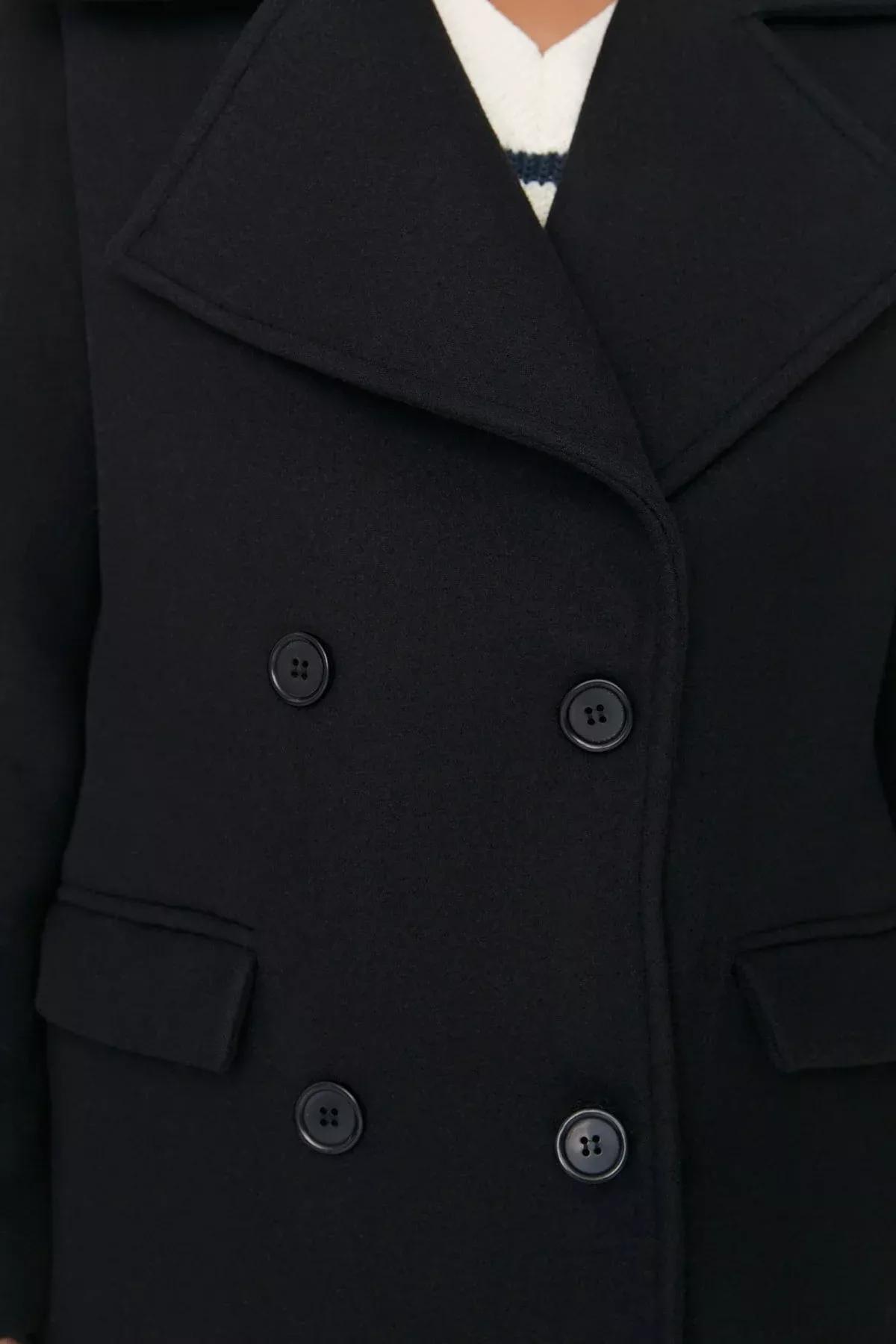 Black Double Breasted Coat, Black, large image number 3
