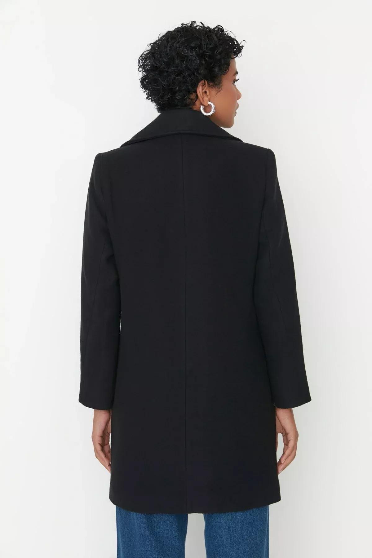 Black Double Breasted Coat, Black, large image number 4