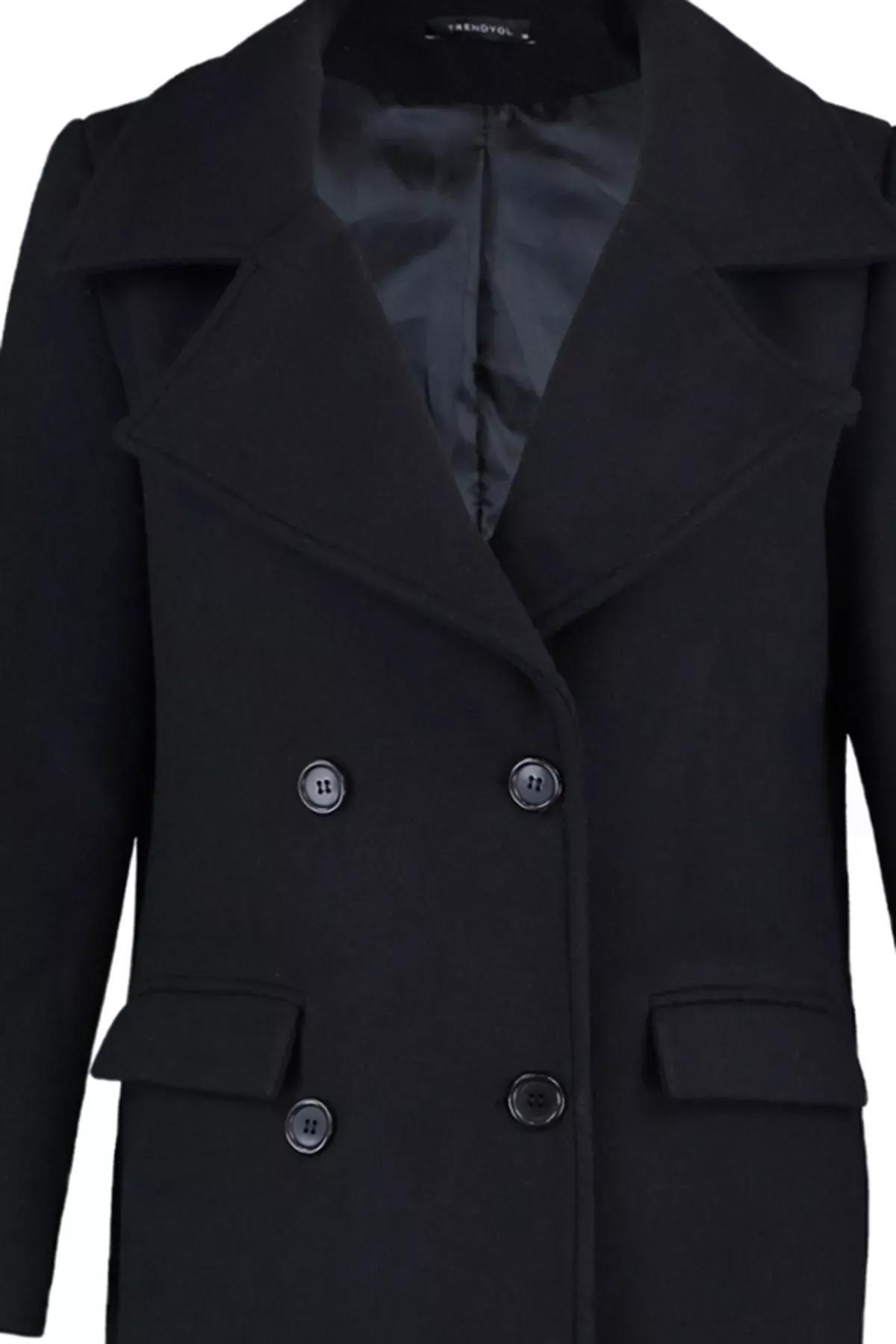 Black Double Breasted Coat, Black, large image number 5