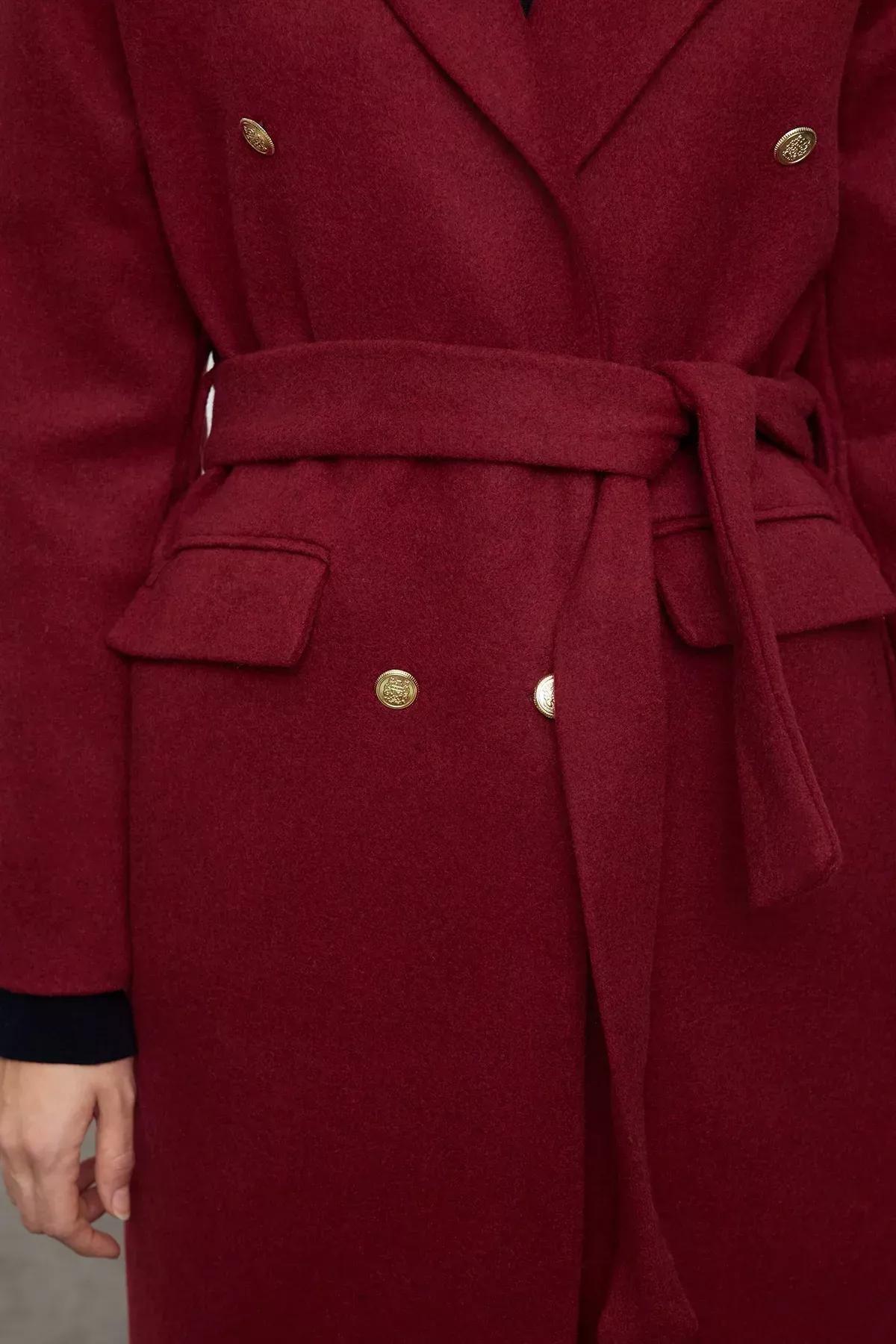 Burgundy Fitted Belted Coat, Burgundy, large image number 3