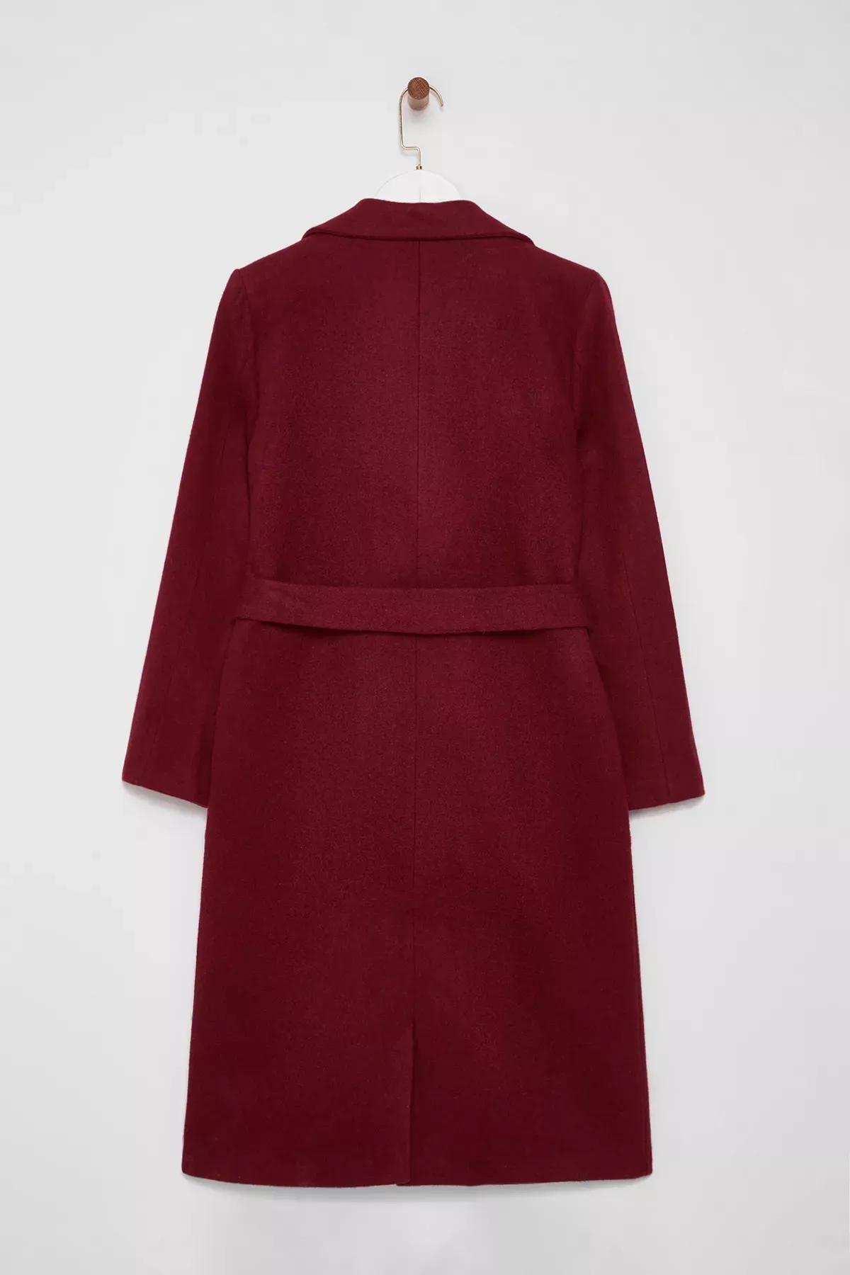 Burgundy Fitted Belted Coat, Burgundy, large image number 5