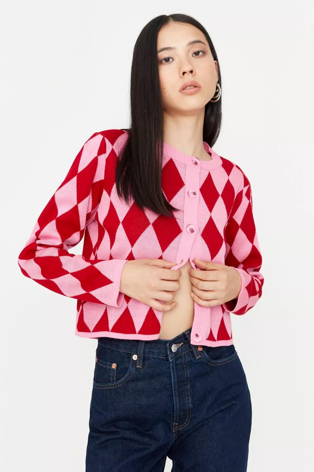 Pink Crop Knit Cardigan, Pink, large image number 0