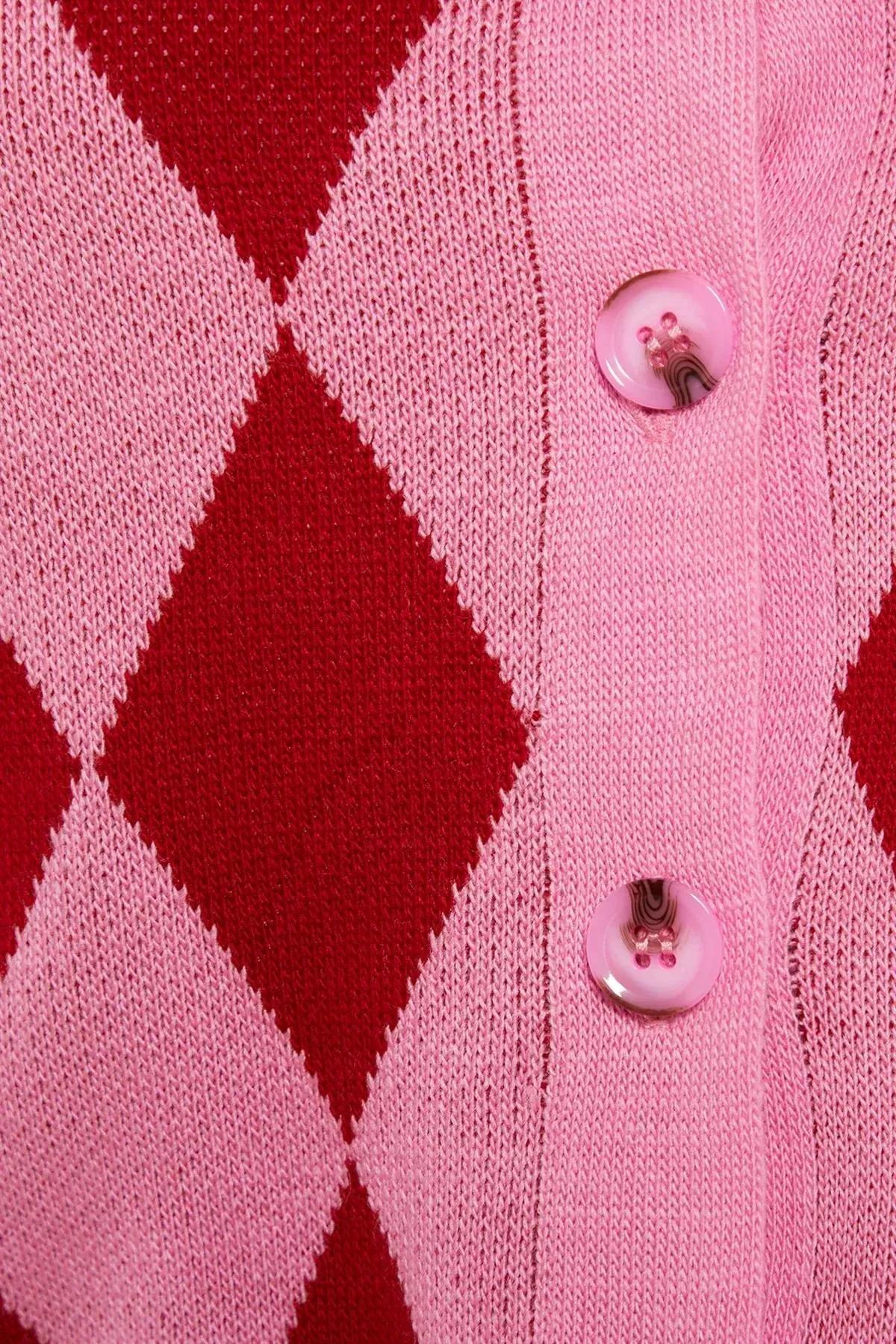 Pink Crop Knit Cardigan, Pink, large image number 4