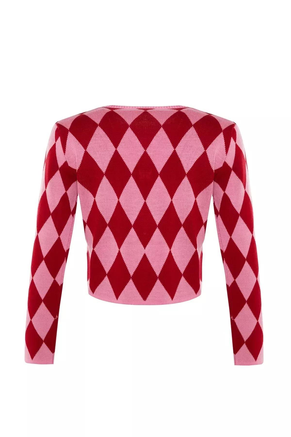 Pink Crop Knit Cardigan, Pink, large image number 5