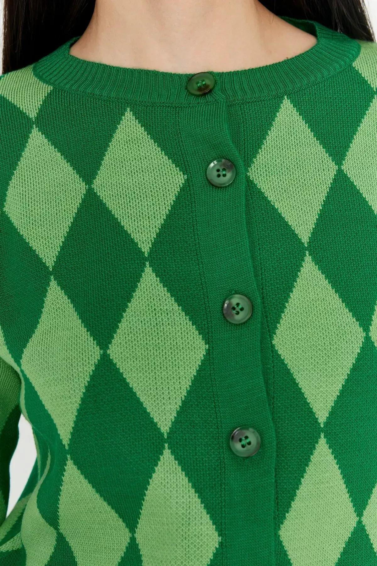 Green Crop Knitwear Cardigan, Green, large image number 3