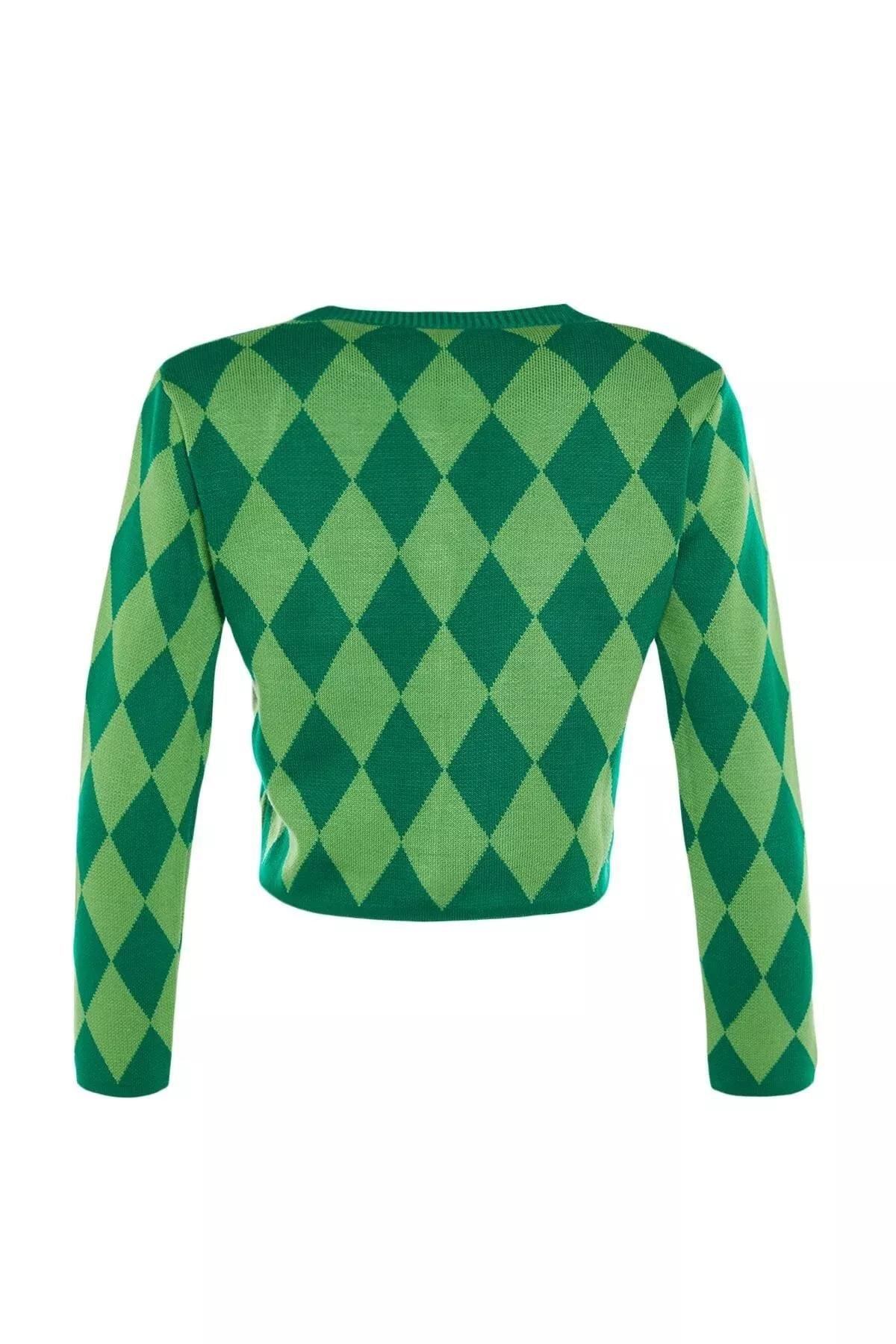 Green Crop Knitwear Cardigan, Green, large image number 6