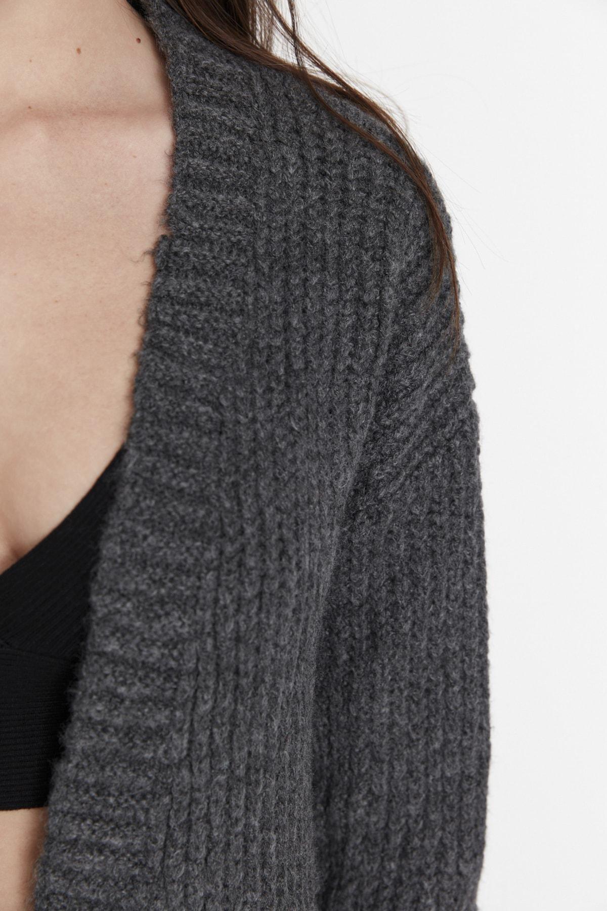 Gray Lapel Collar Cardigan, , large image number 2