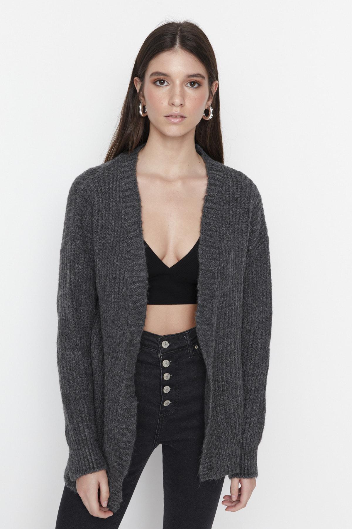 Gray Lapel Collar Cardigan, , large image number 4