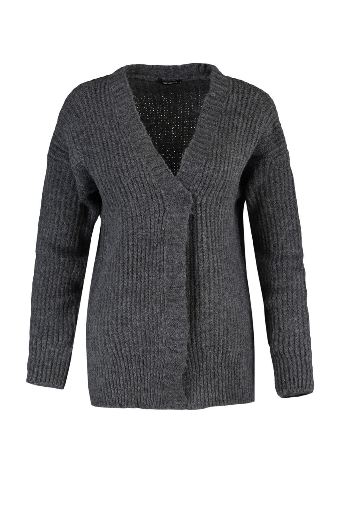 Gray Lapel Collar Cardigan, , large image number 6