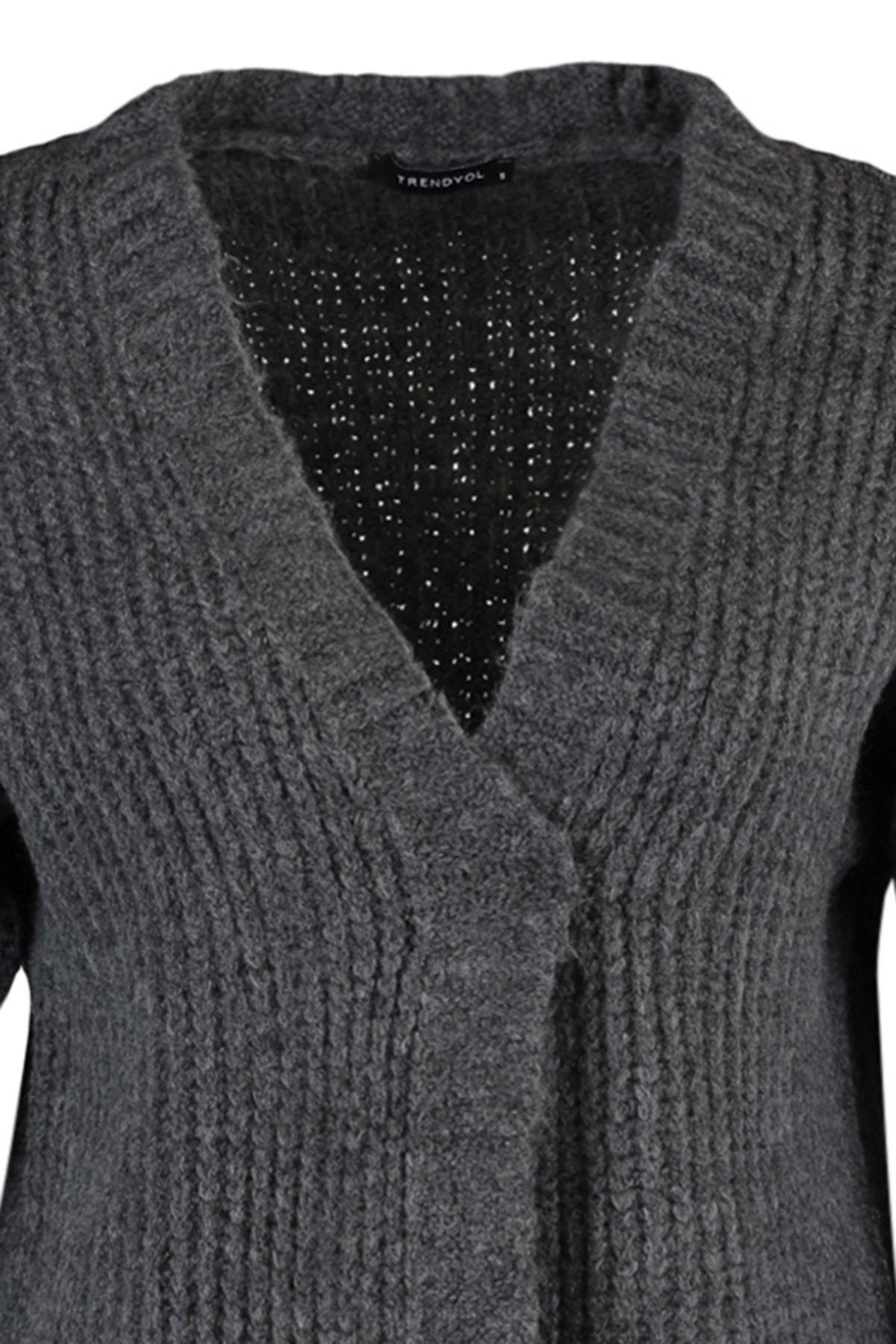Gray Lapel Collar Cardigan, , large image number 7
