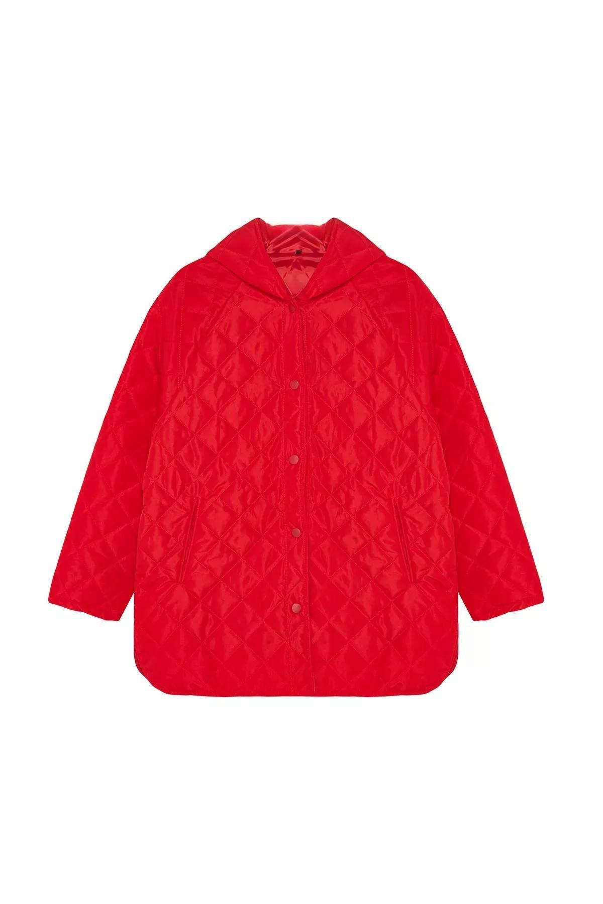 Red Hooded Water Repellent Quilted Coat, Red, large image number 5