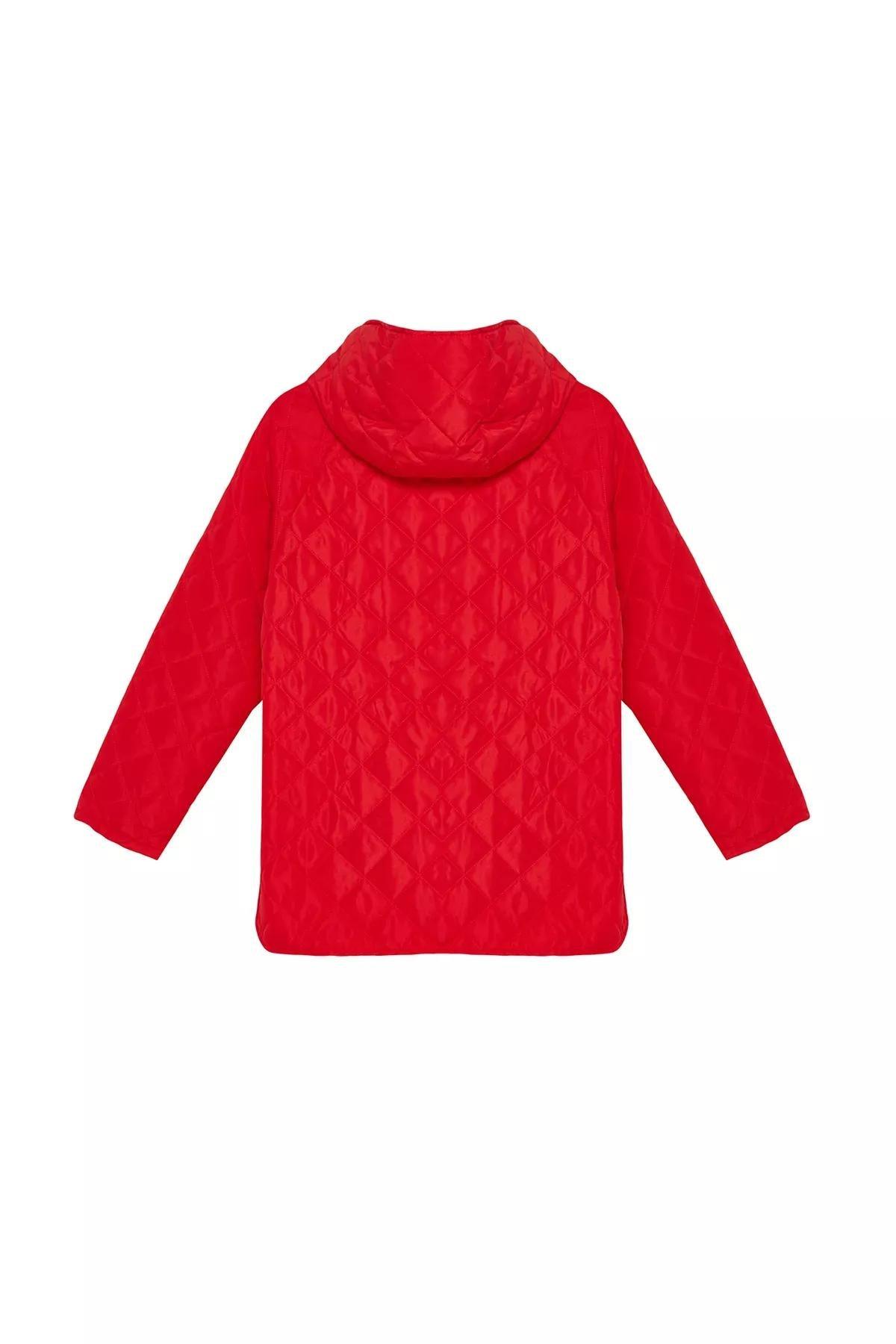 Red Hooded Water Repellent Quilted Coat, Red, large image number 6