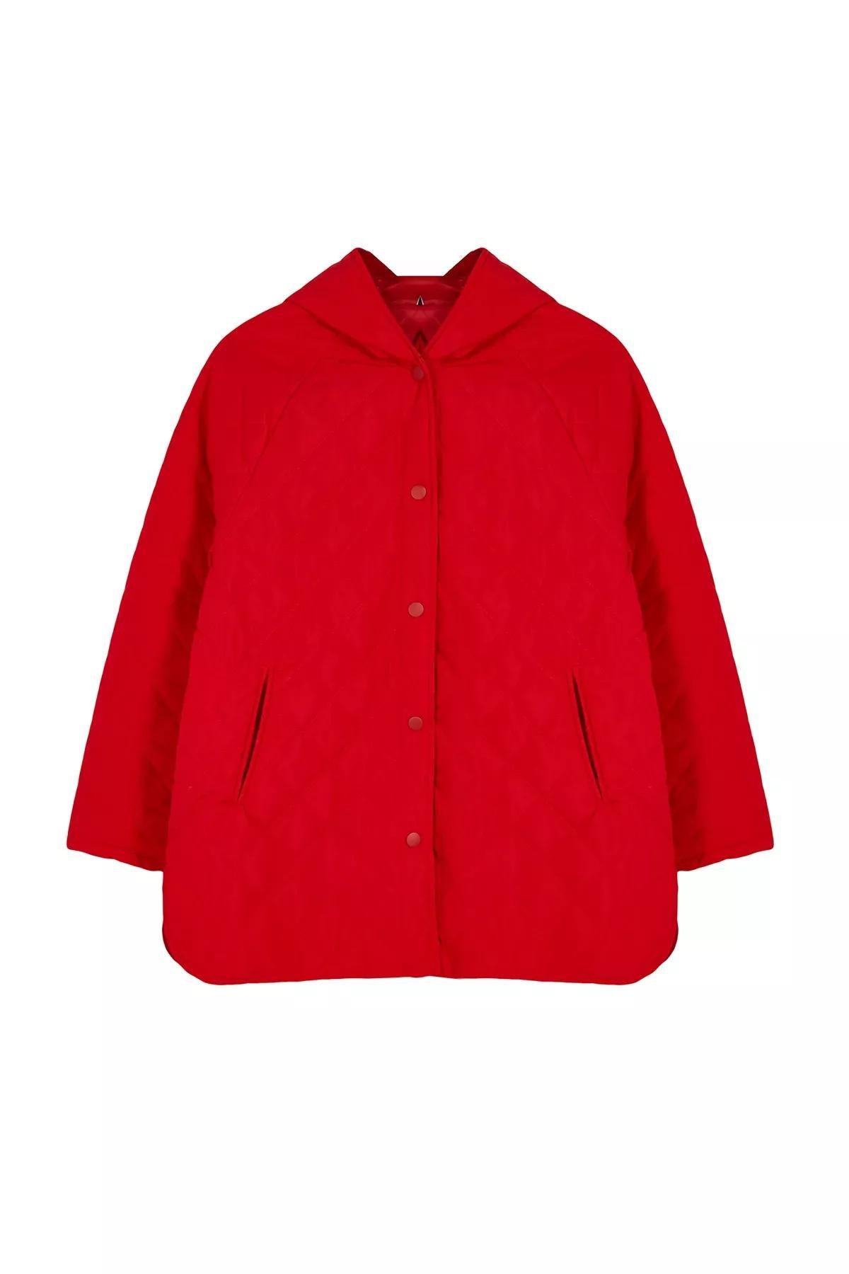 Red Hooded Water Repellent Quilted Coat, Red, large image number 7