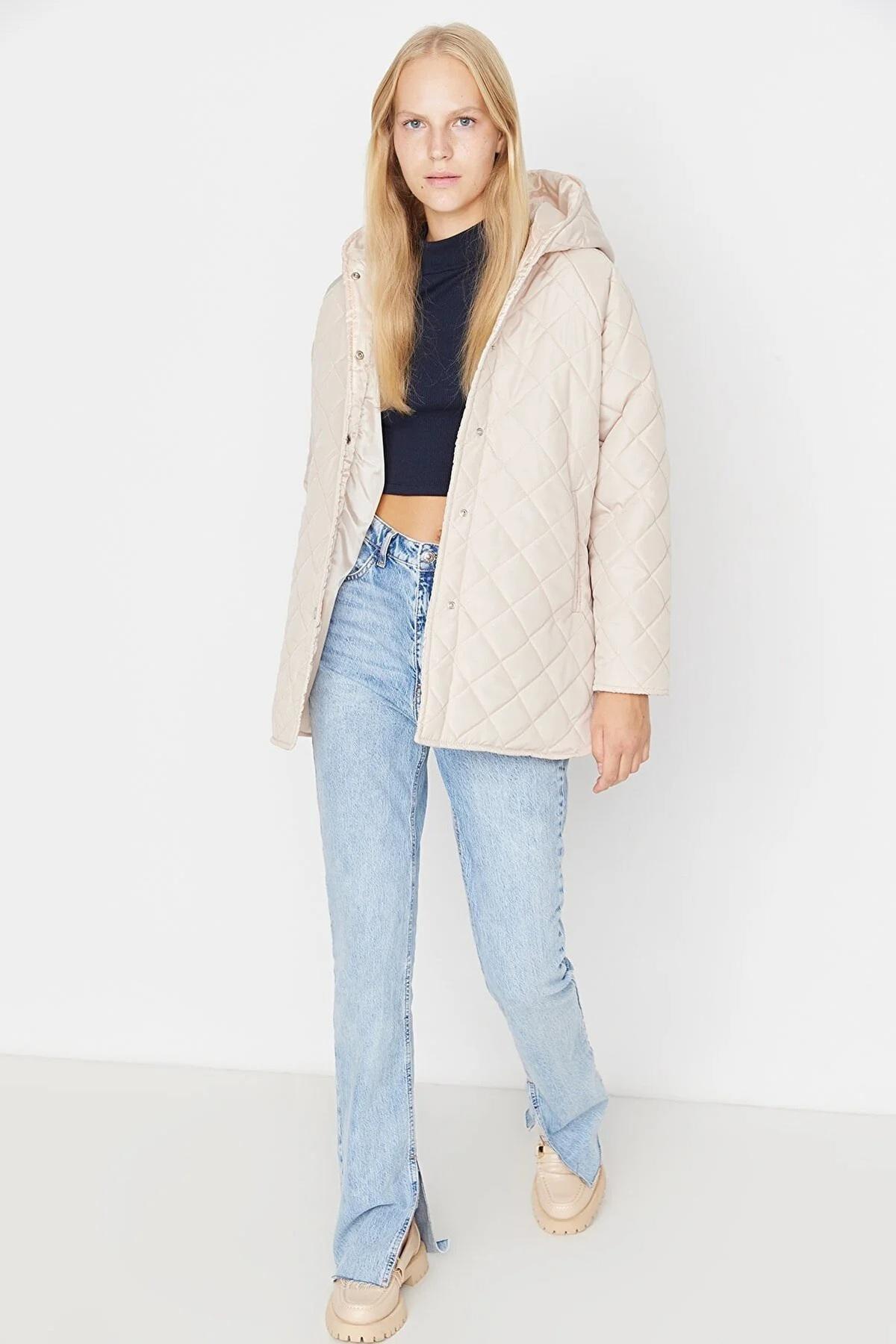 Beige Oversize Puffer Jacket, , large image number 8