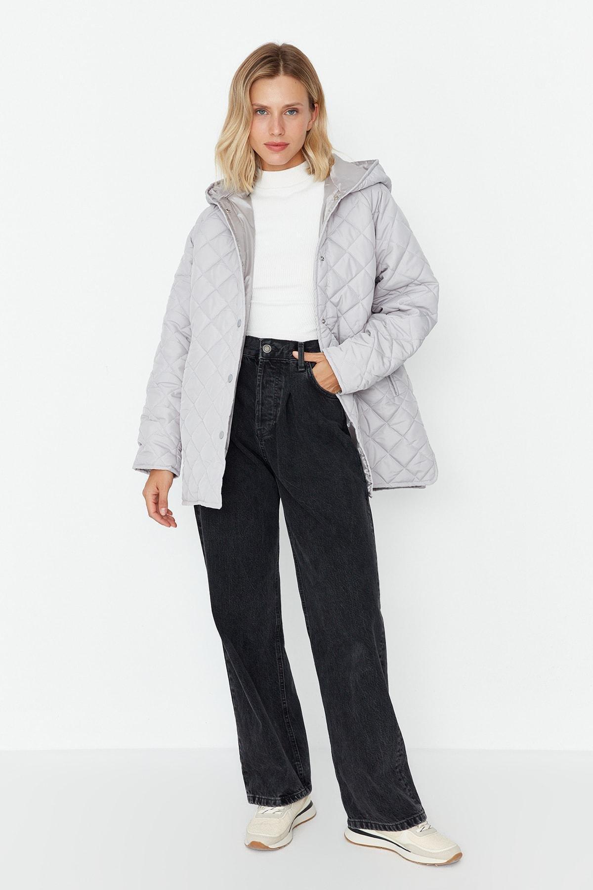 Trendyol - Gray Oversize Puffer Jacket