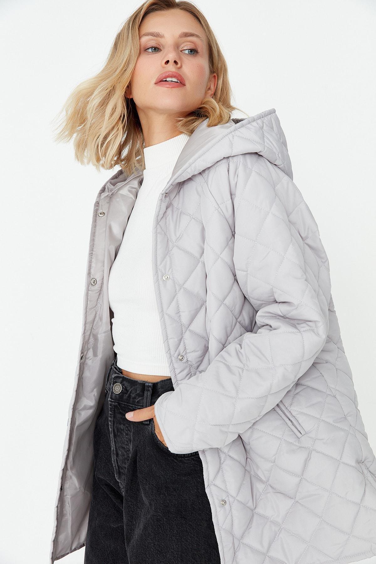 Trendyol - Gray Oversize Puffer Jacket