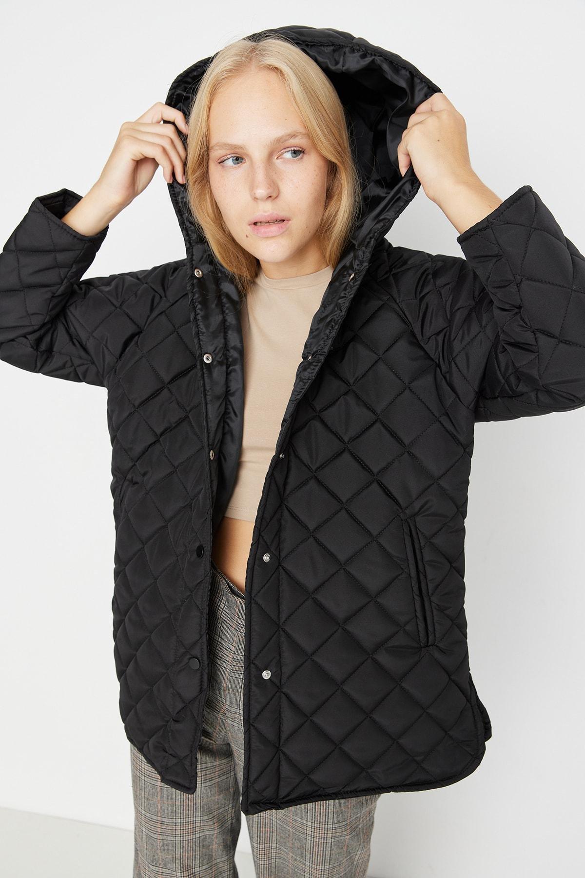 Black Hooded Puffer Jacket, , large image number 0