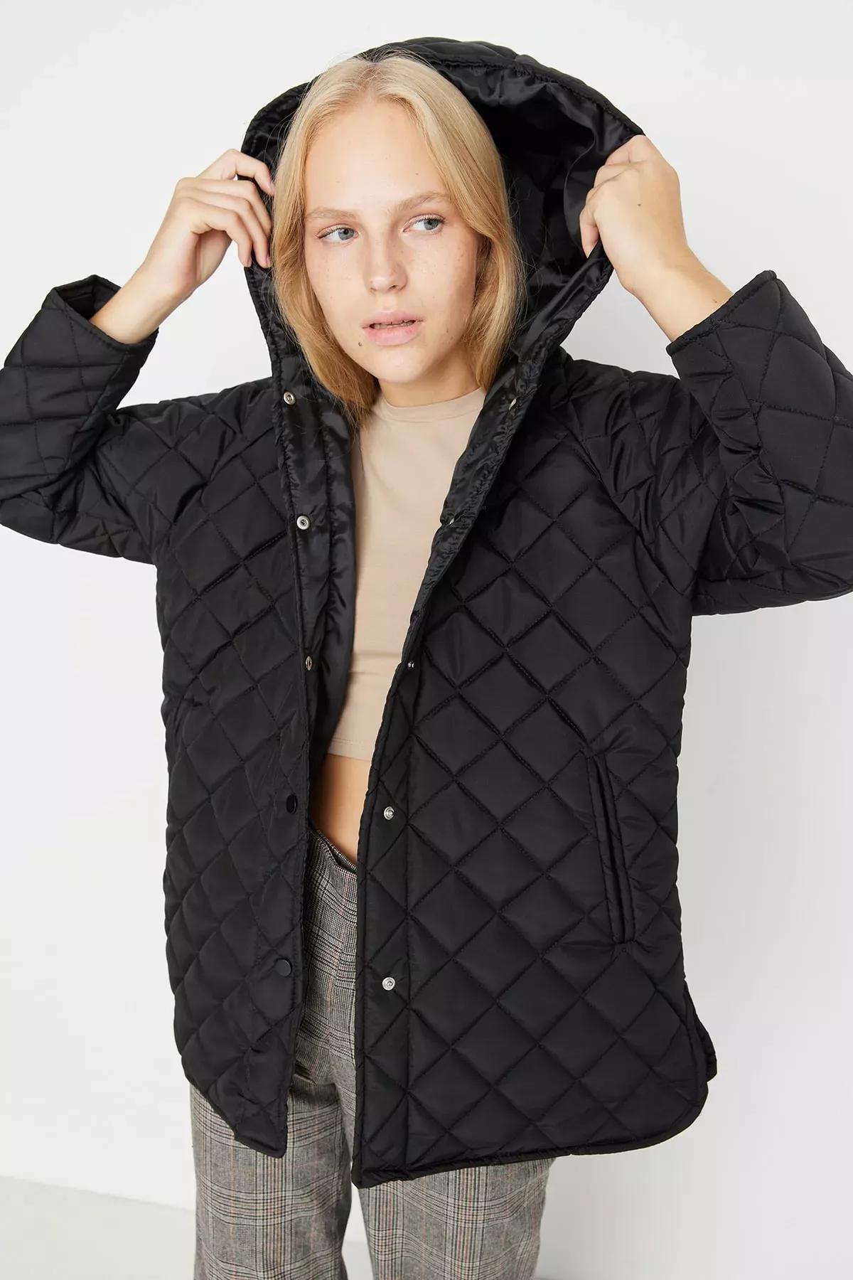 Black Hooded Puffer Jacket, , large image number 0
