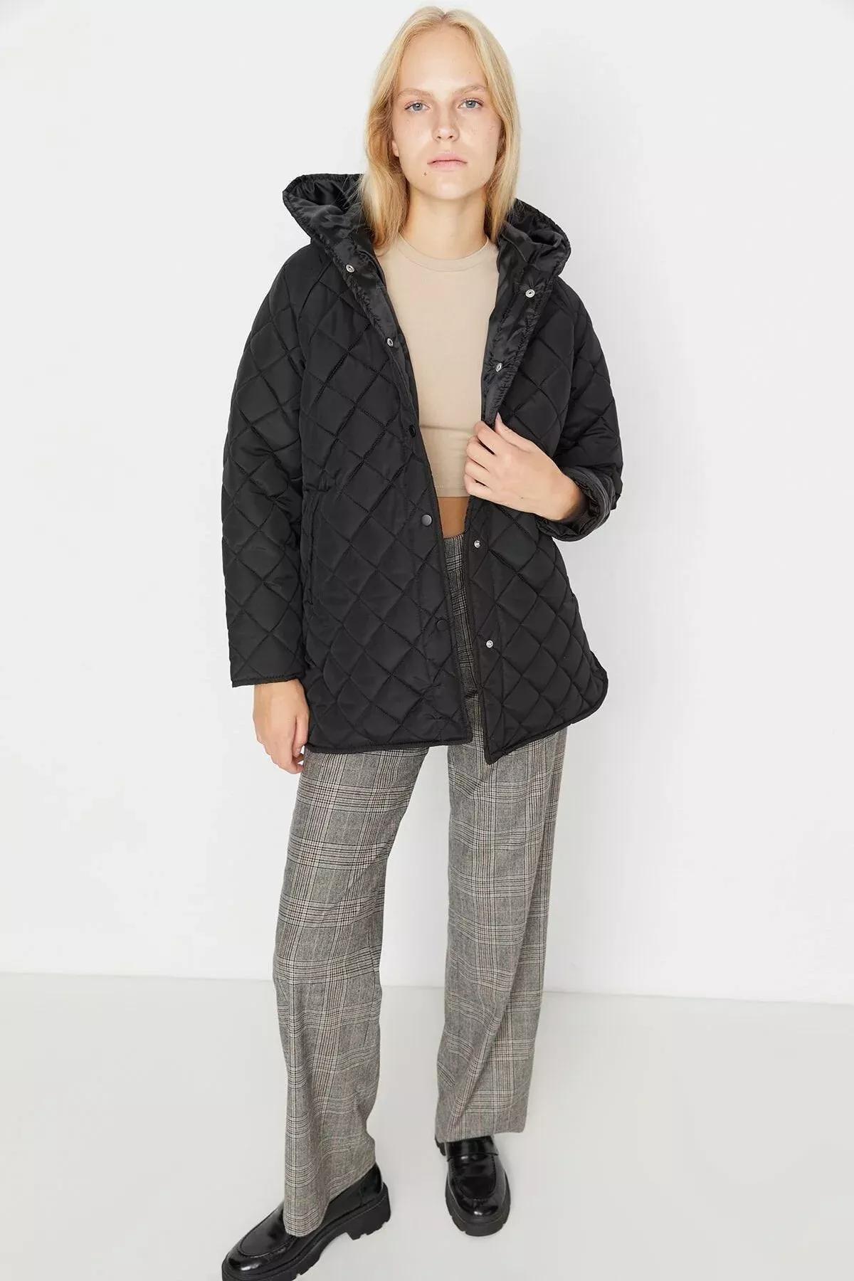 Black Hooded Puffer Jacket, , large image number 1