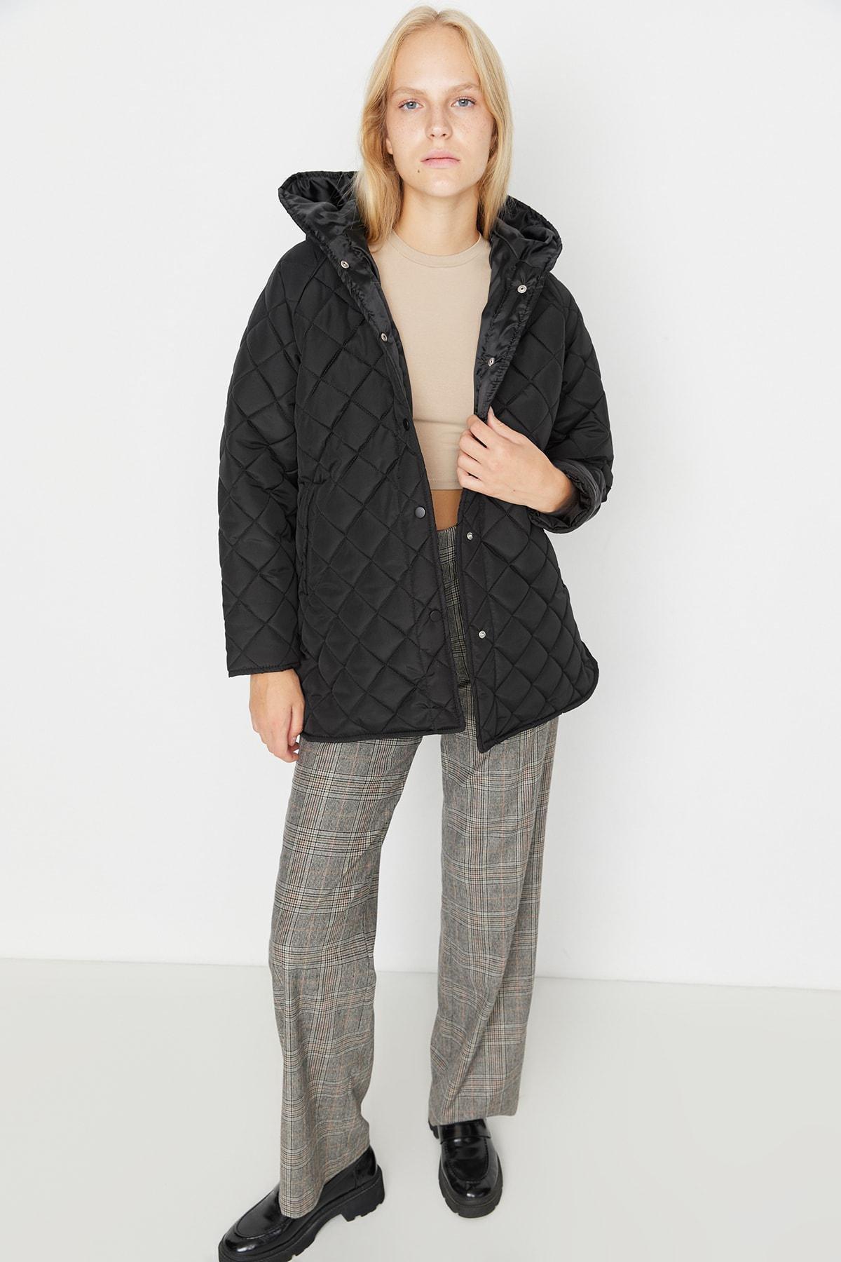 Black Hooded Puffer Jacket, , large image number 1