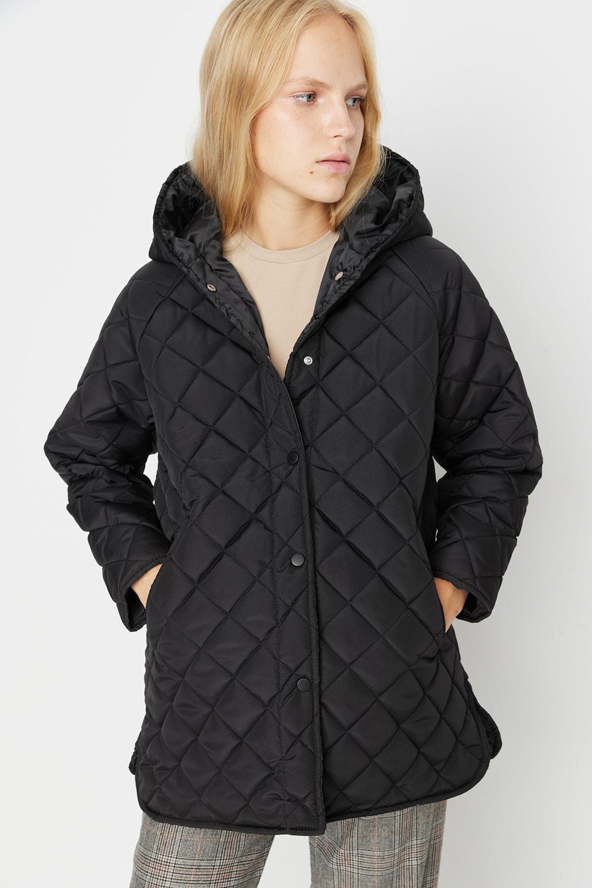 Black Hooded Puffer Jacket, , large image number 2