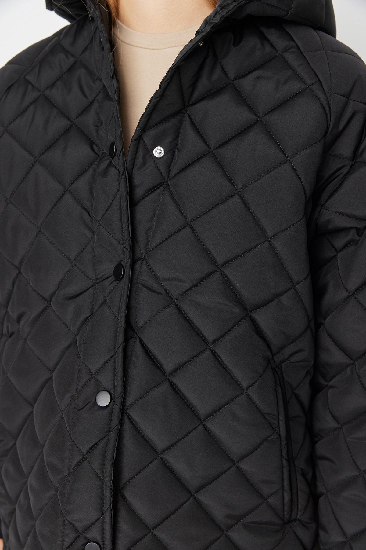 Black Hooded Puffer Jacket, , large image number 3